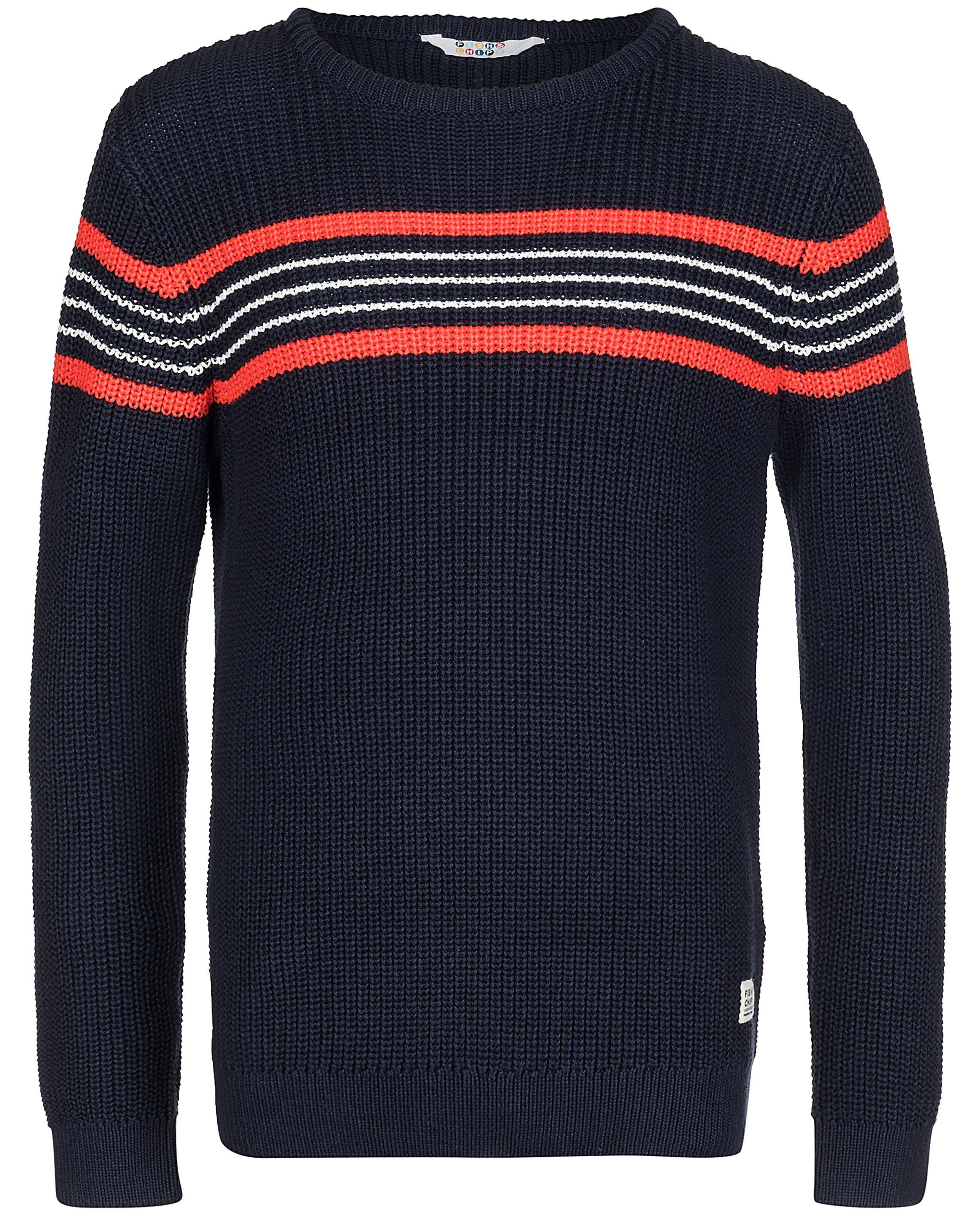 Truien - Blauwe trui met rood-witte strepen