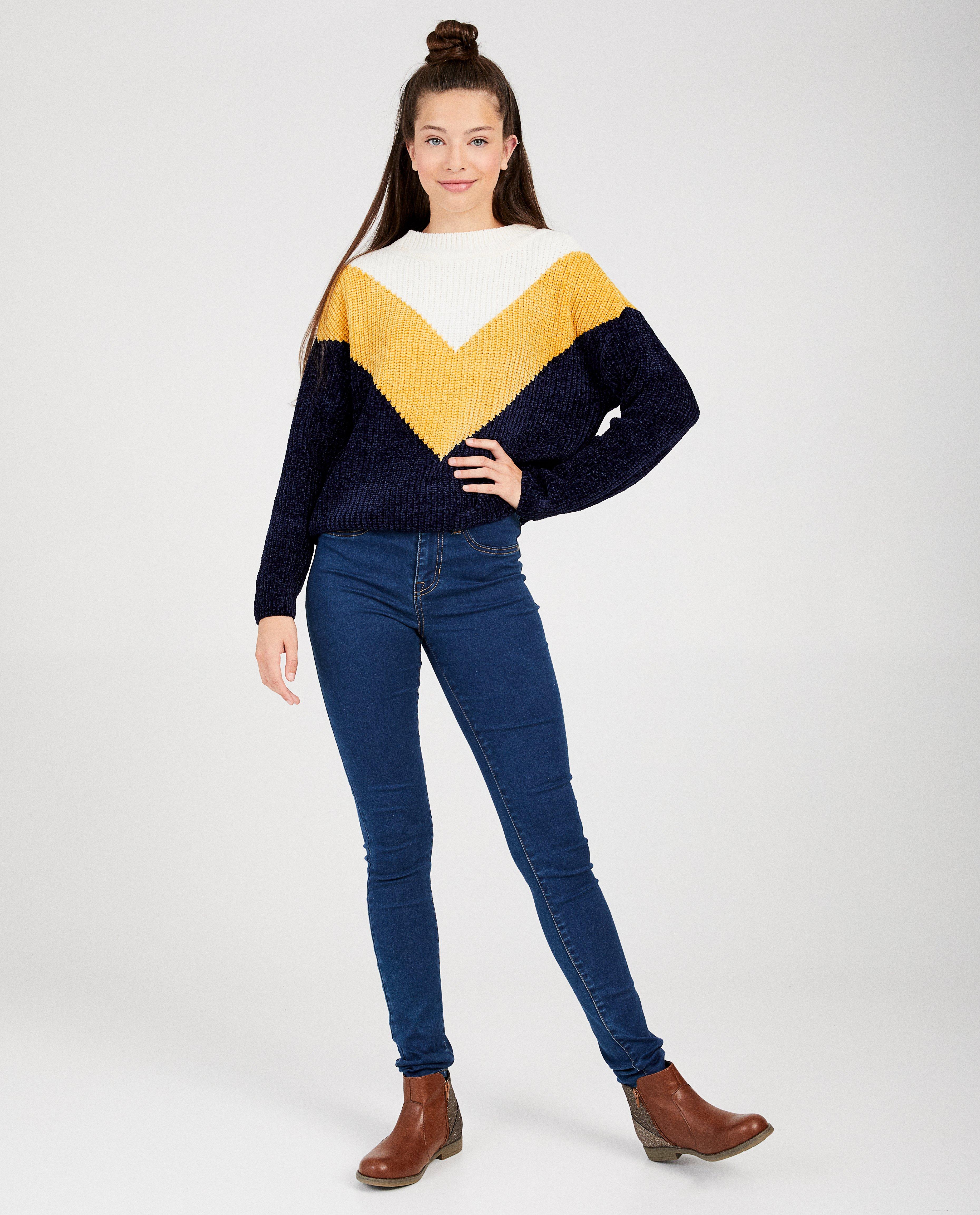 Gebreide trui met color block - met blauw, wit en geel - Groggy