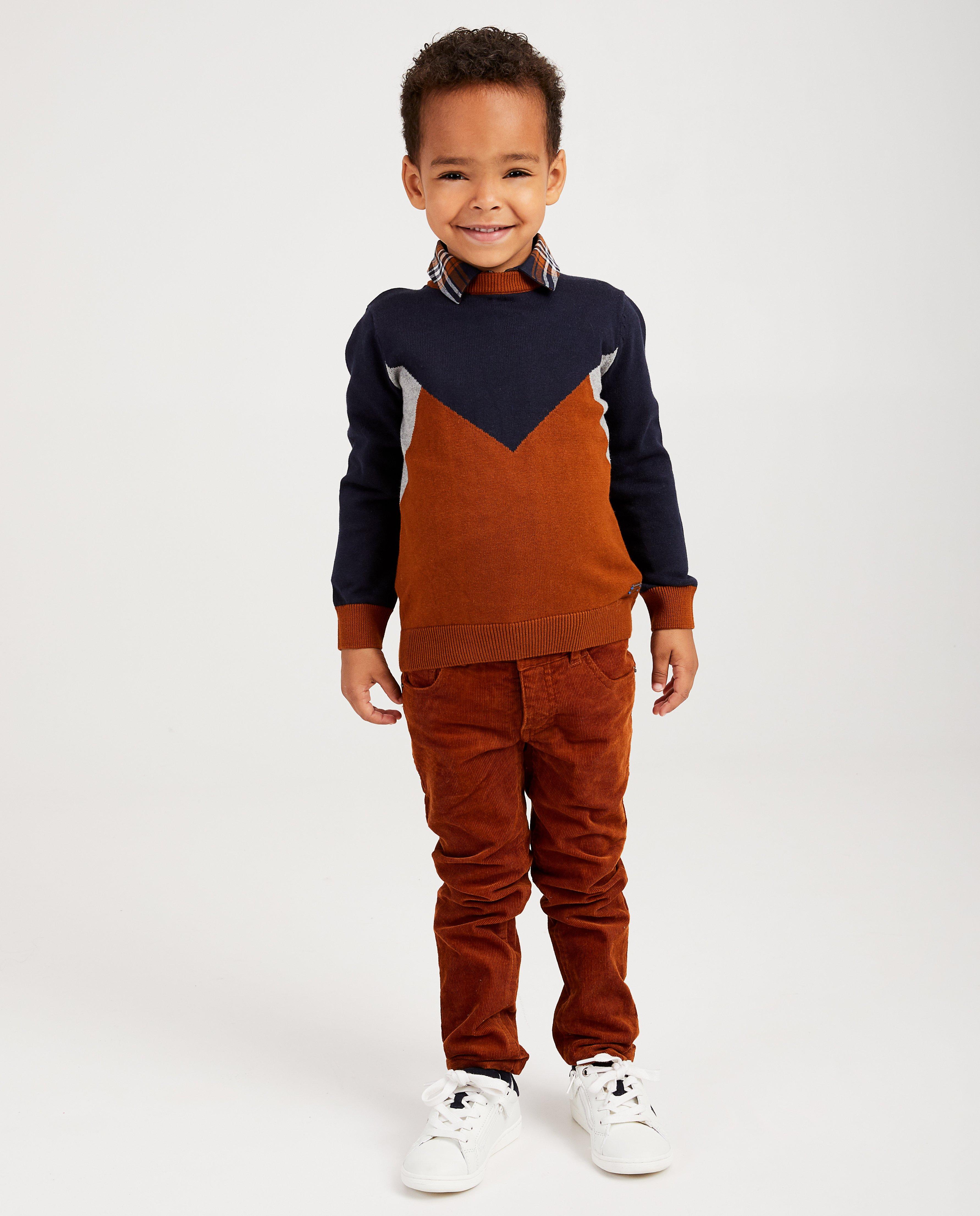 Bruin-blauwe trui Hampton Bays - met color block - Hampton Bays