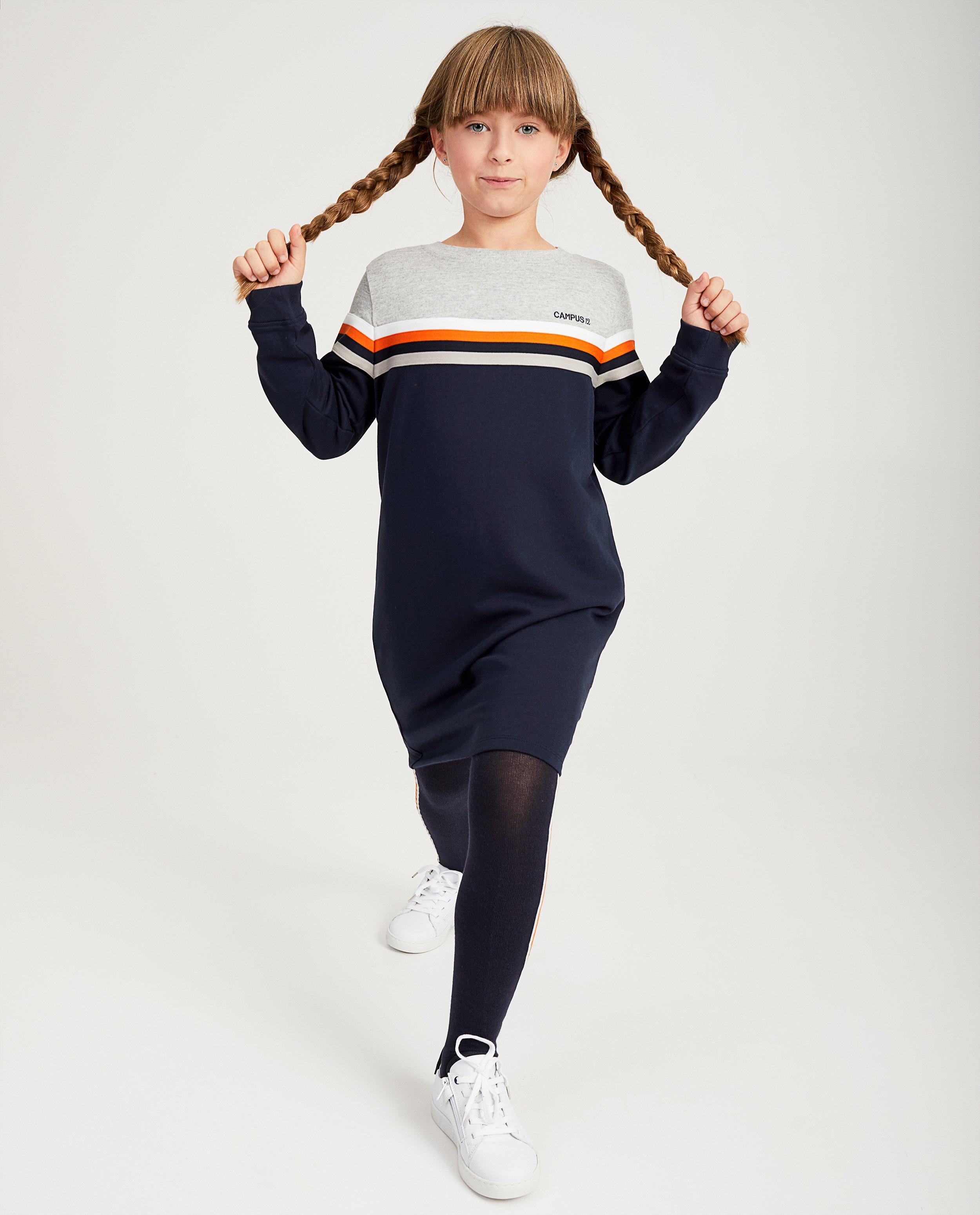 Donkerblauwe sweaterjurk Campus 12 - met strepen - Campus 12