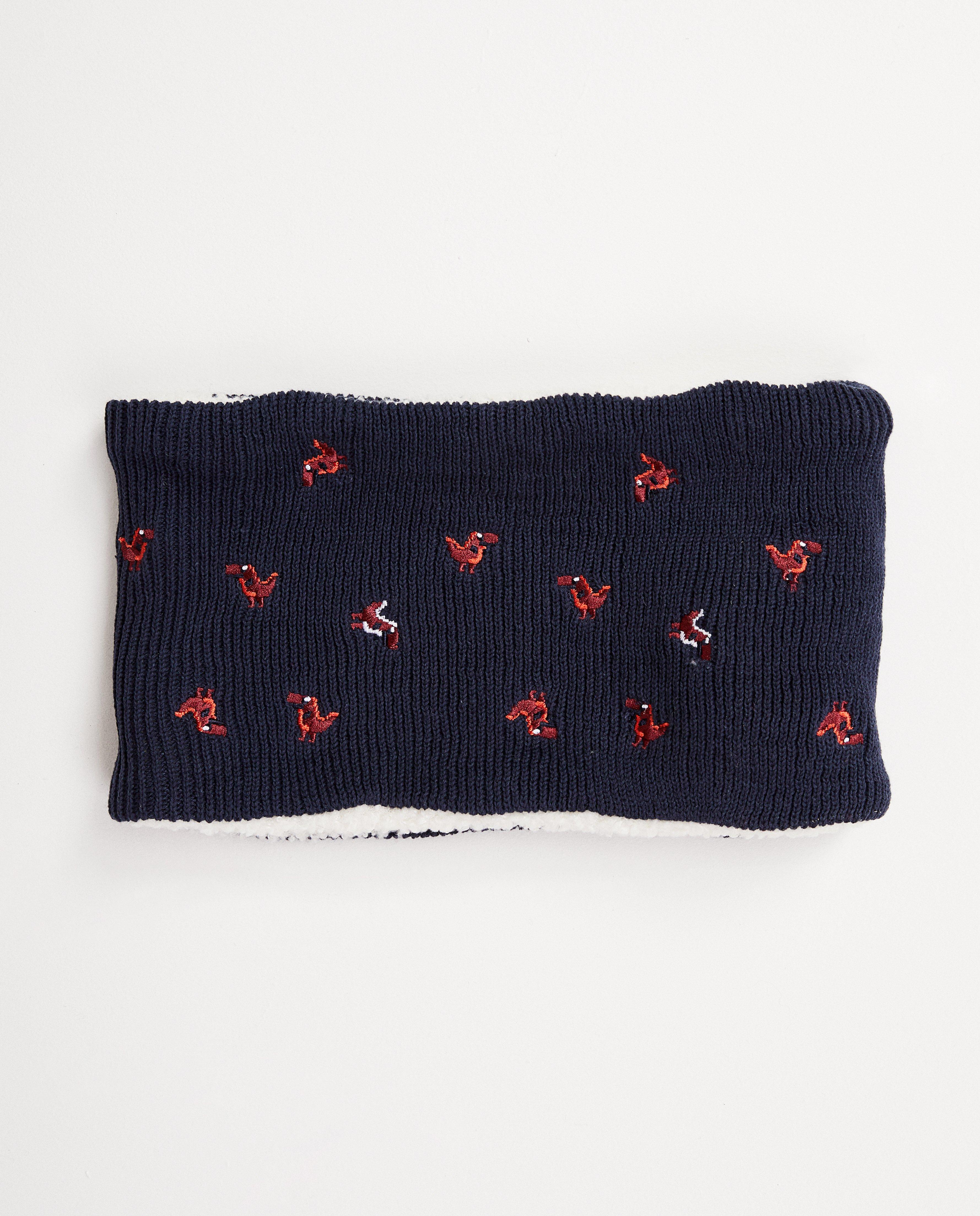 Écharpe tube bleu foncé - dinos, fin tricot - JBC