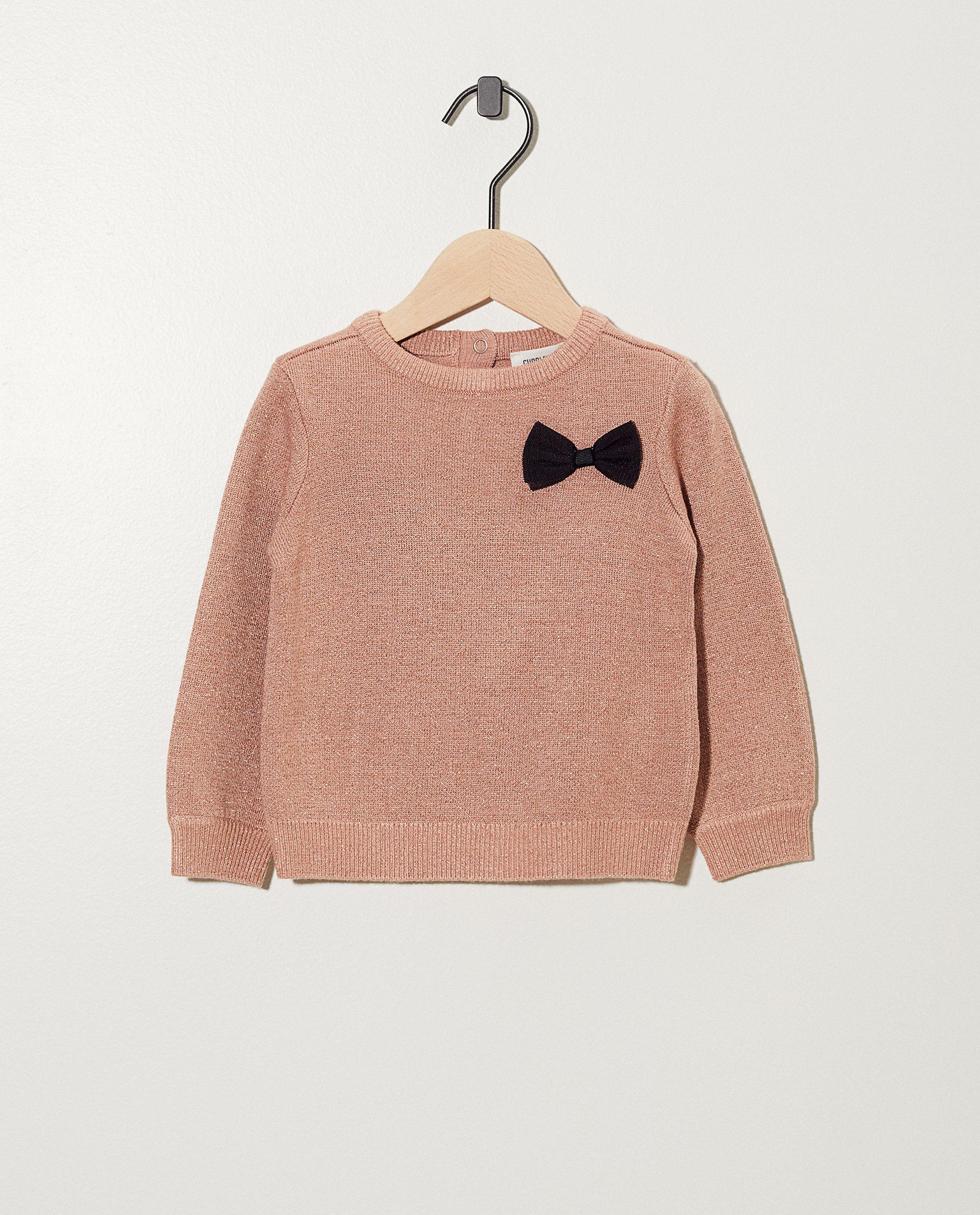 Roze trui met zwarte strik - met metaaldraad - Cuddles and Smiles