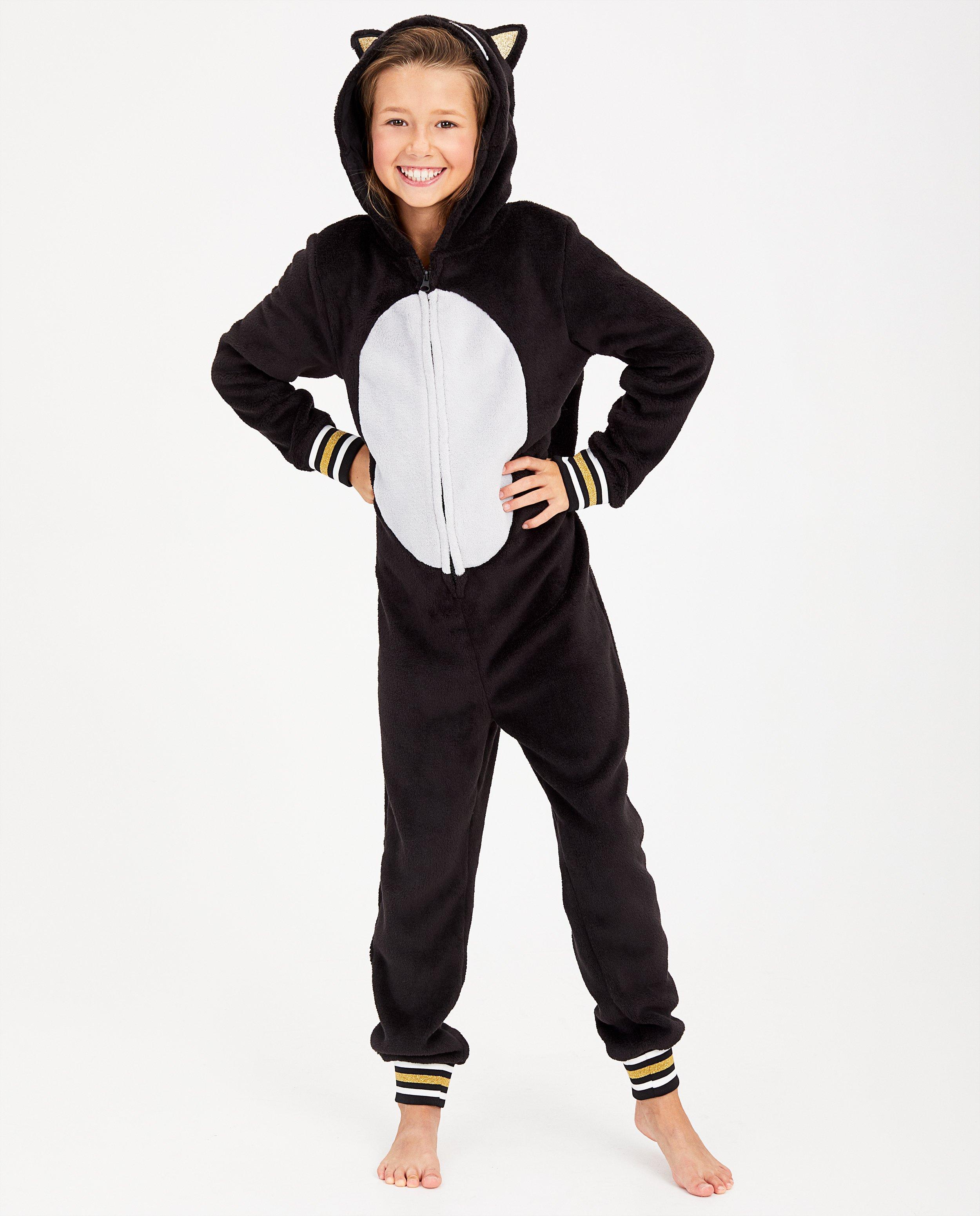 Zwarte kat-onesie - van fleece - JBC