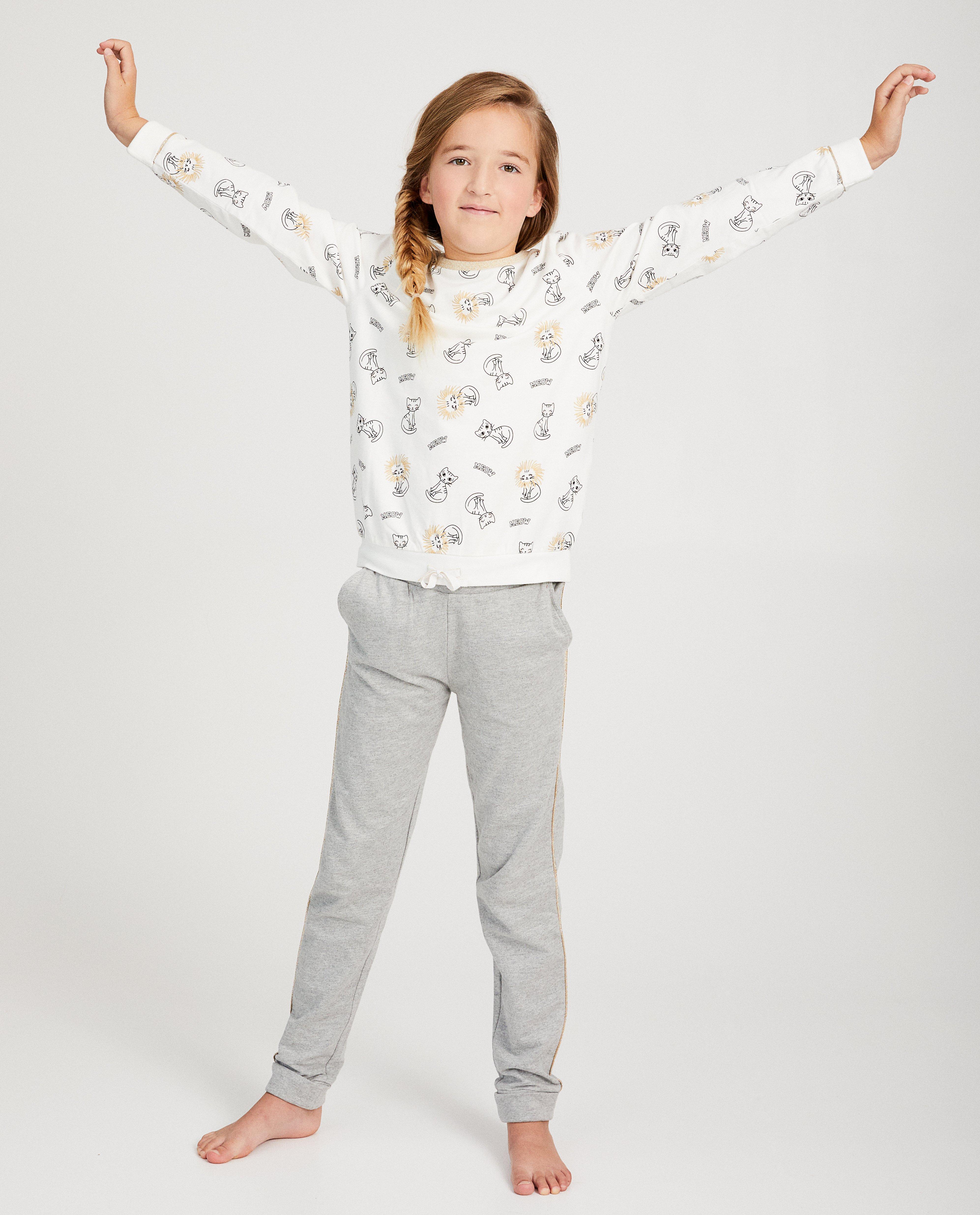 Wit-grijze pyjama met katjes - met kattenprint - JBC