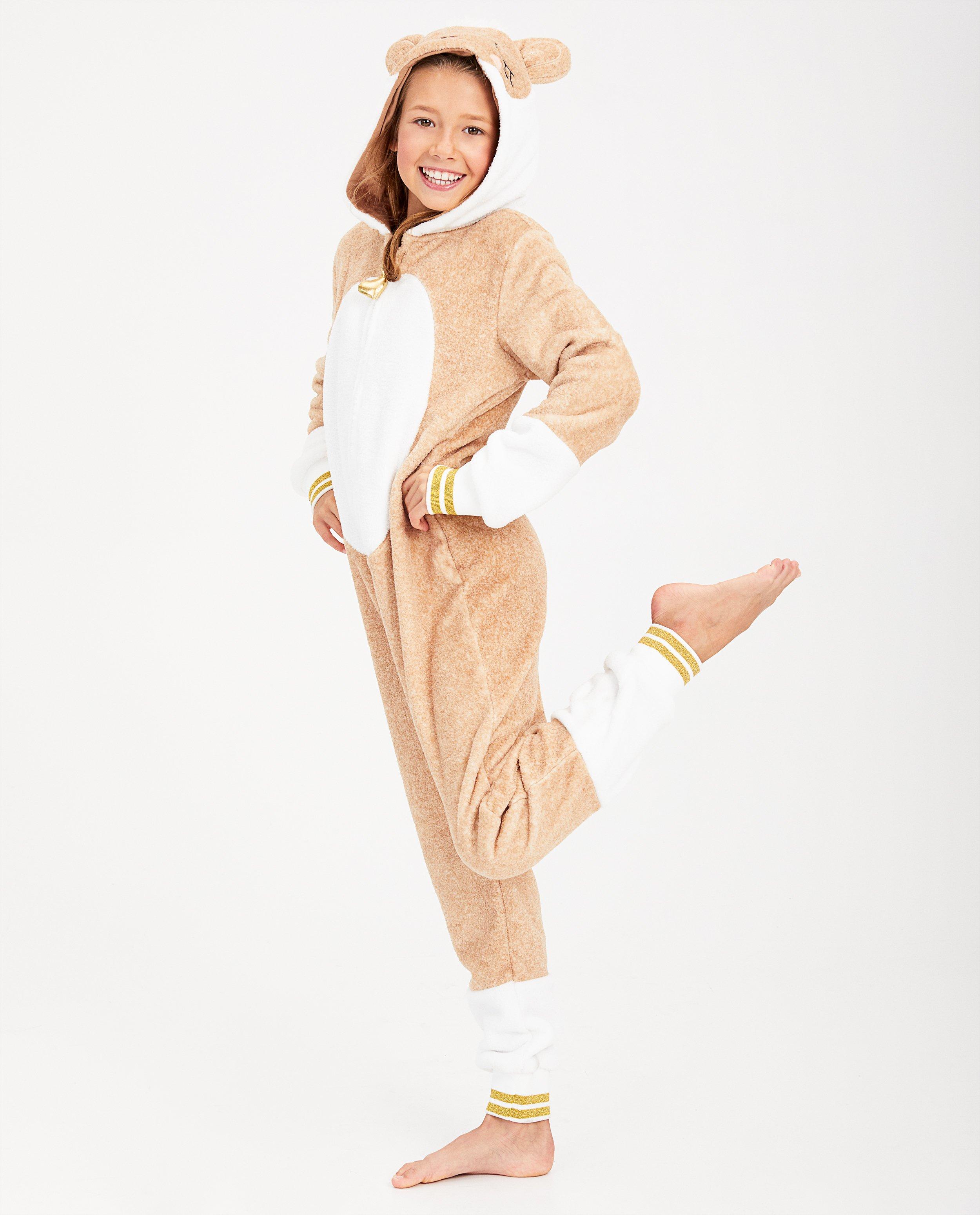 Bruin en witte onesie - met kop op de kap - JBC
