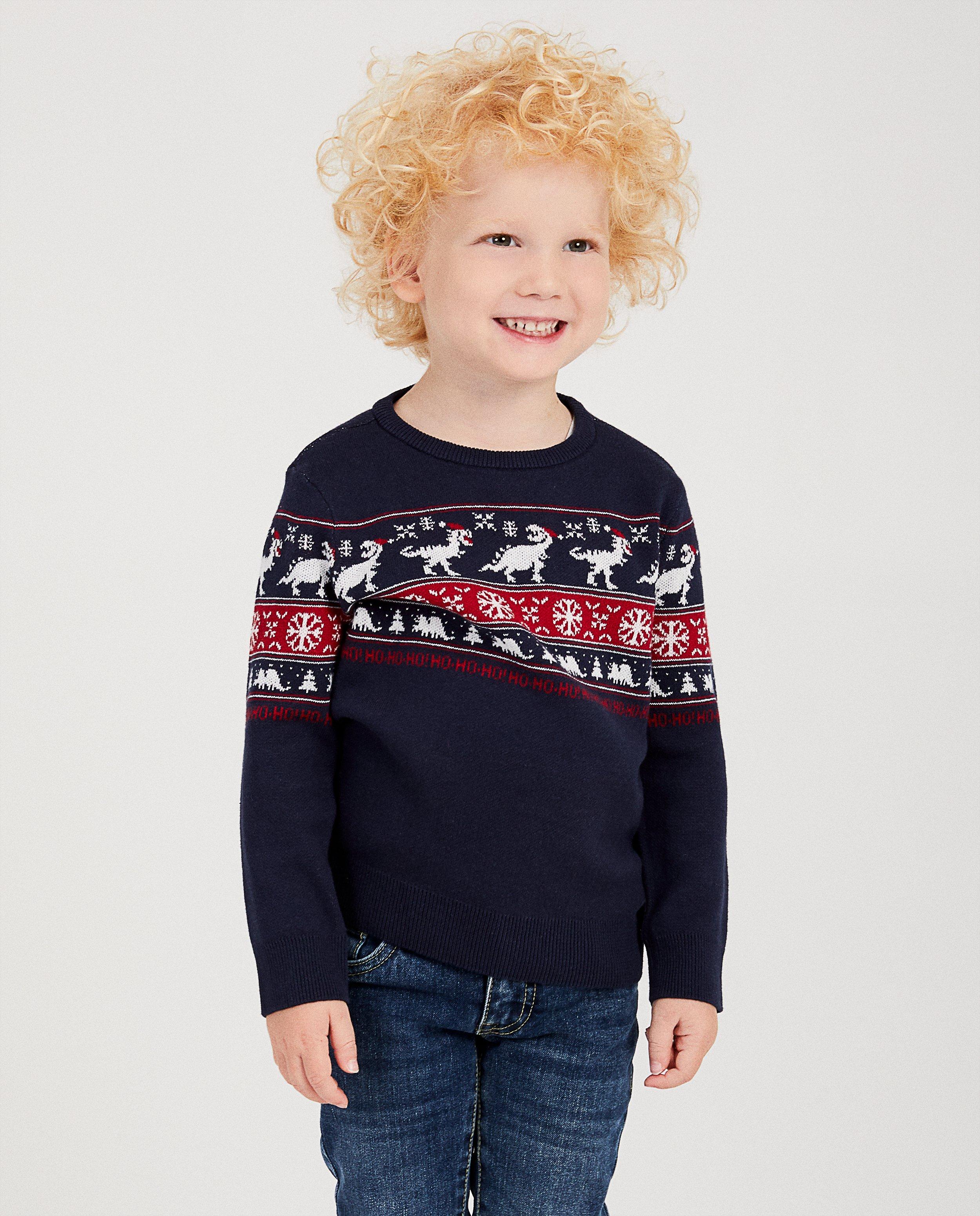 Truien - Blauwe dino kersttrui, 2-7 jaar