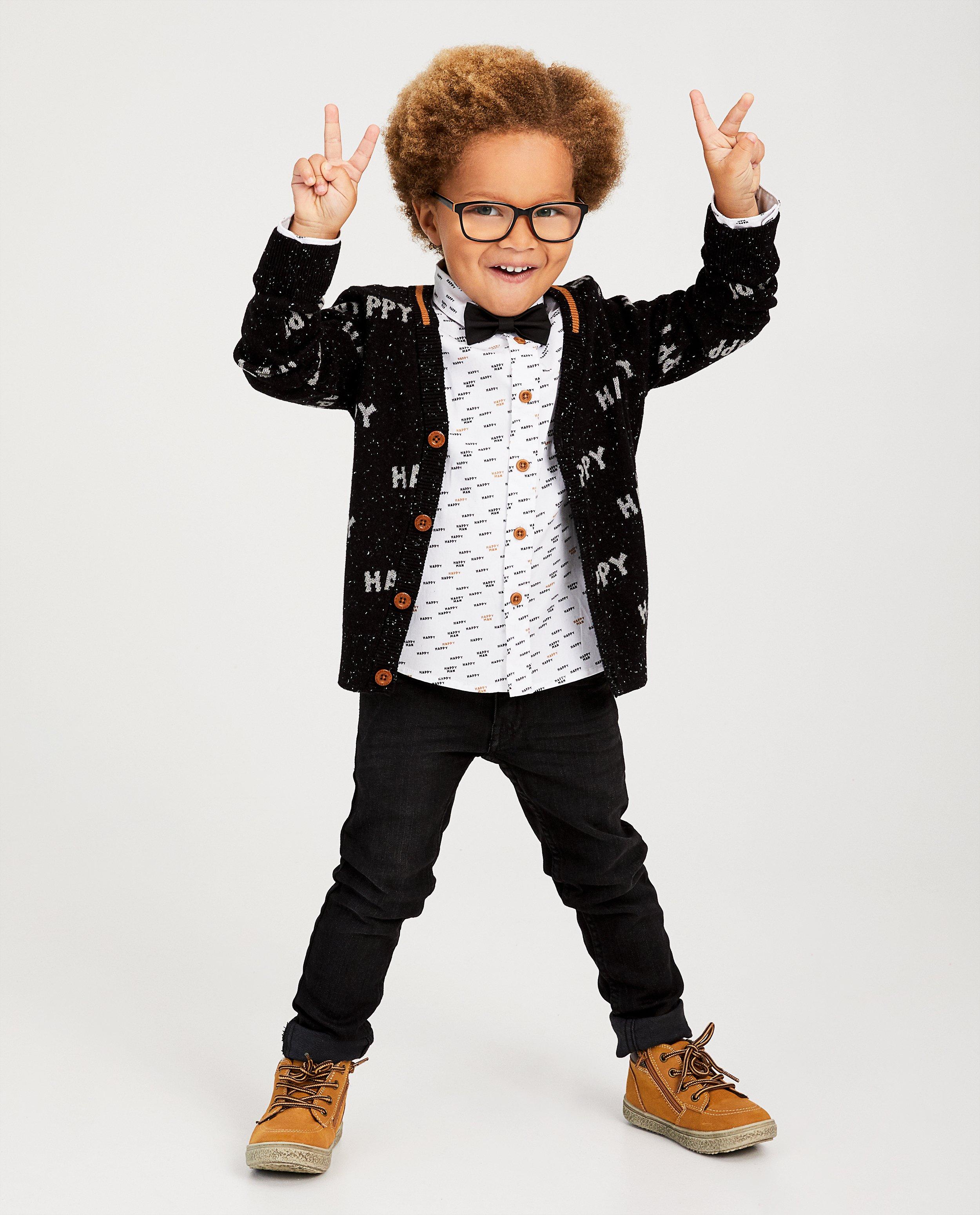 Zwart 'happy'-vest met spikkels - van fijne brei - Kidz Nation