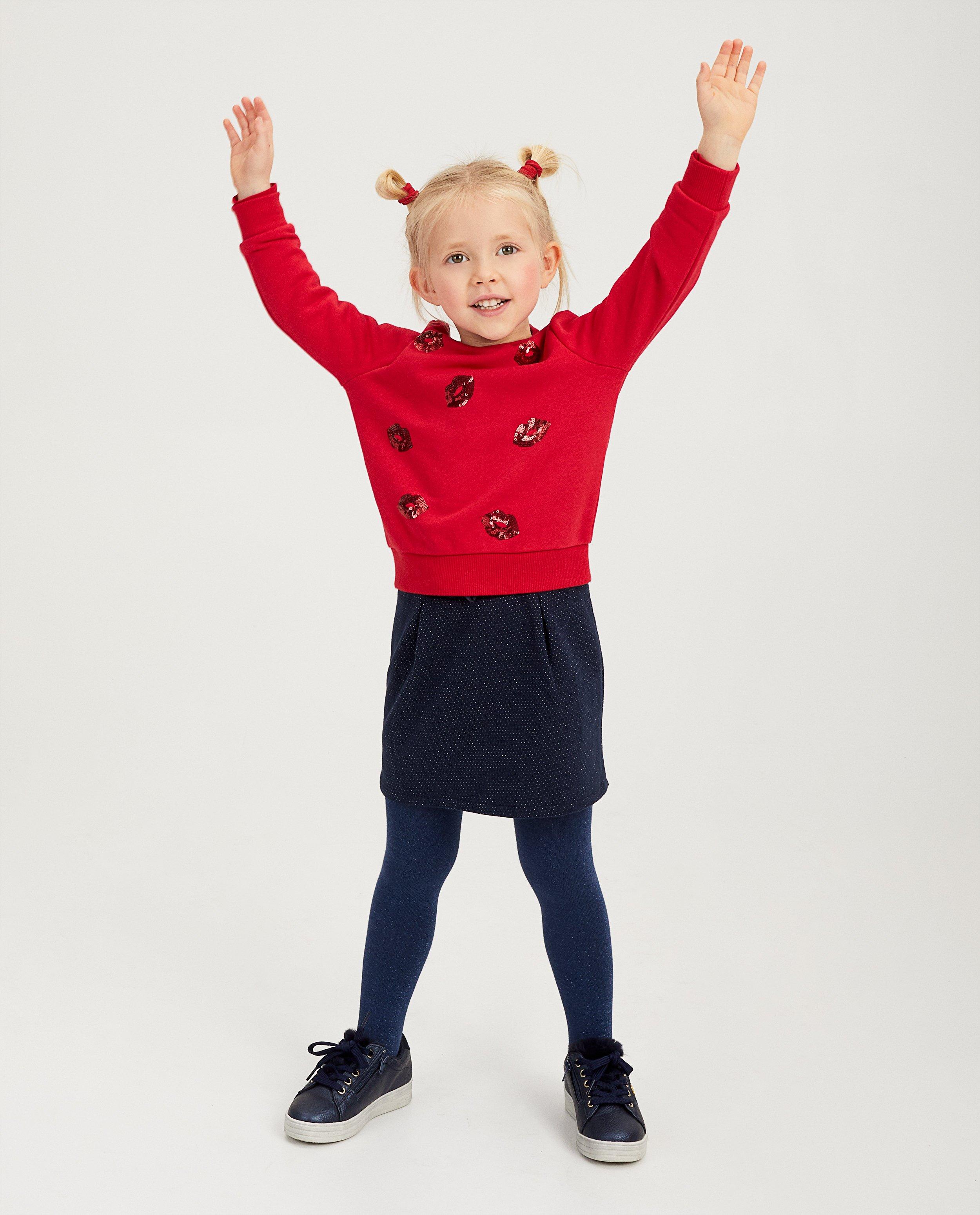 Rode sweater met pailletten K3 - kusjes-print - K3