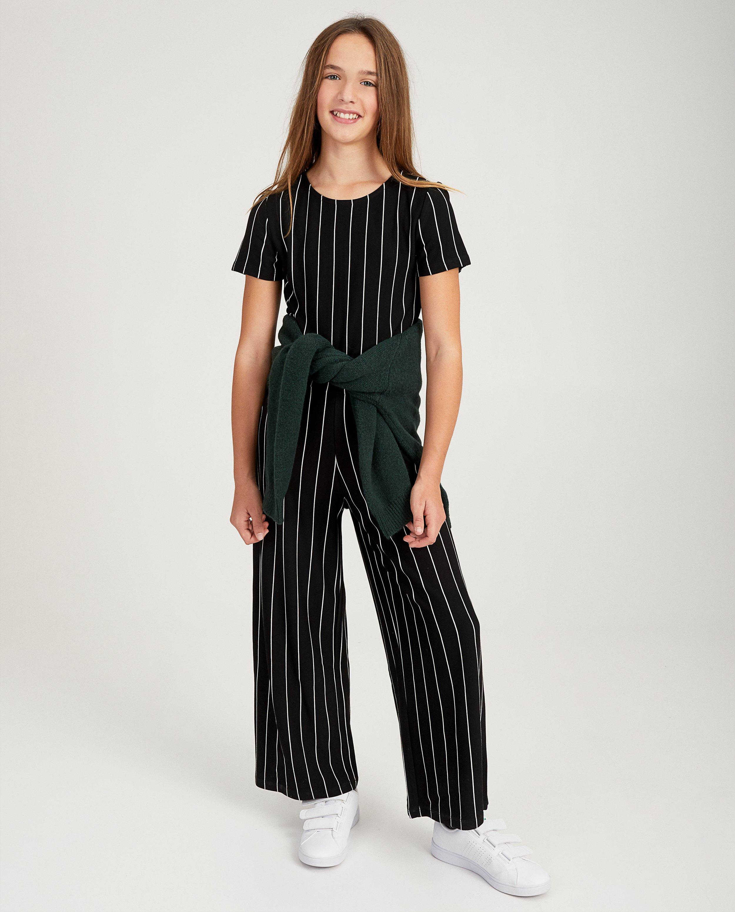 Zwarte jumpsuit met strepen - allover print in wit - Groggy