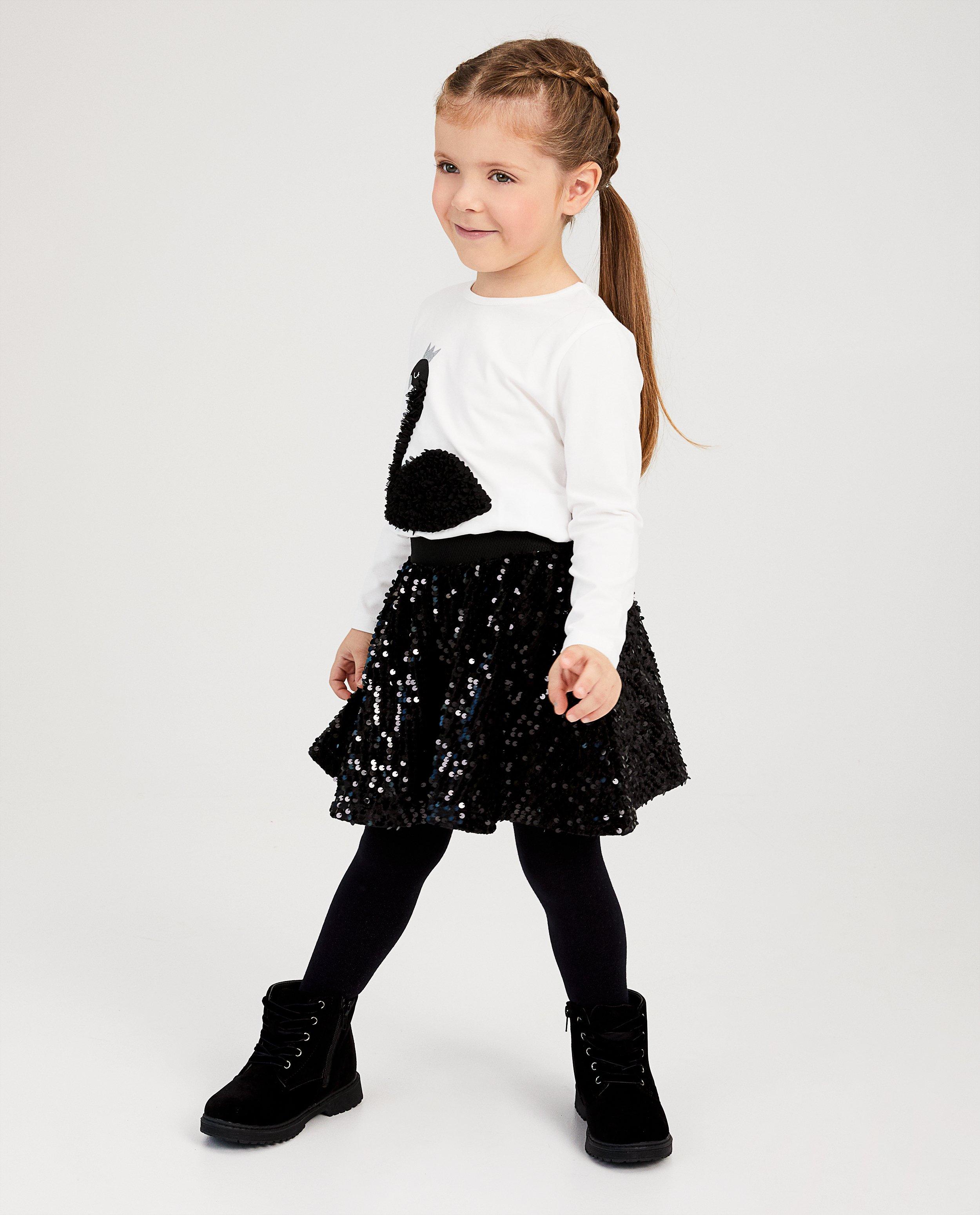Witte longsleeve met zwaan - met glitter - Milla Star