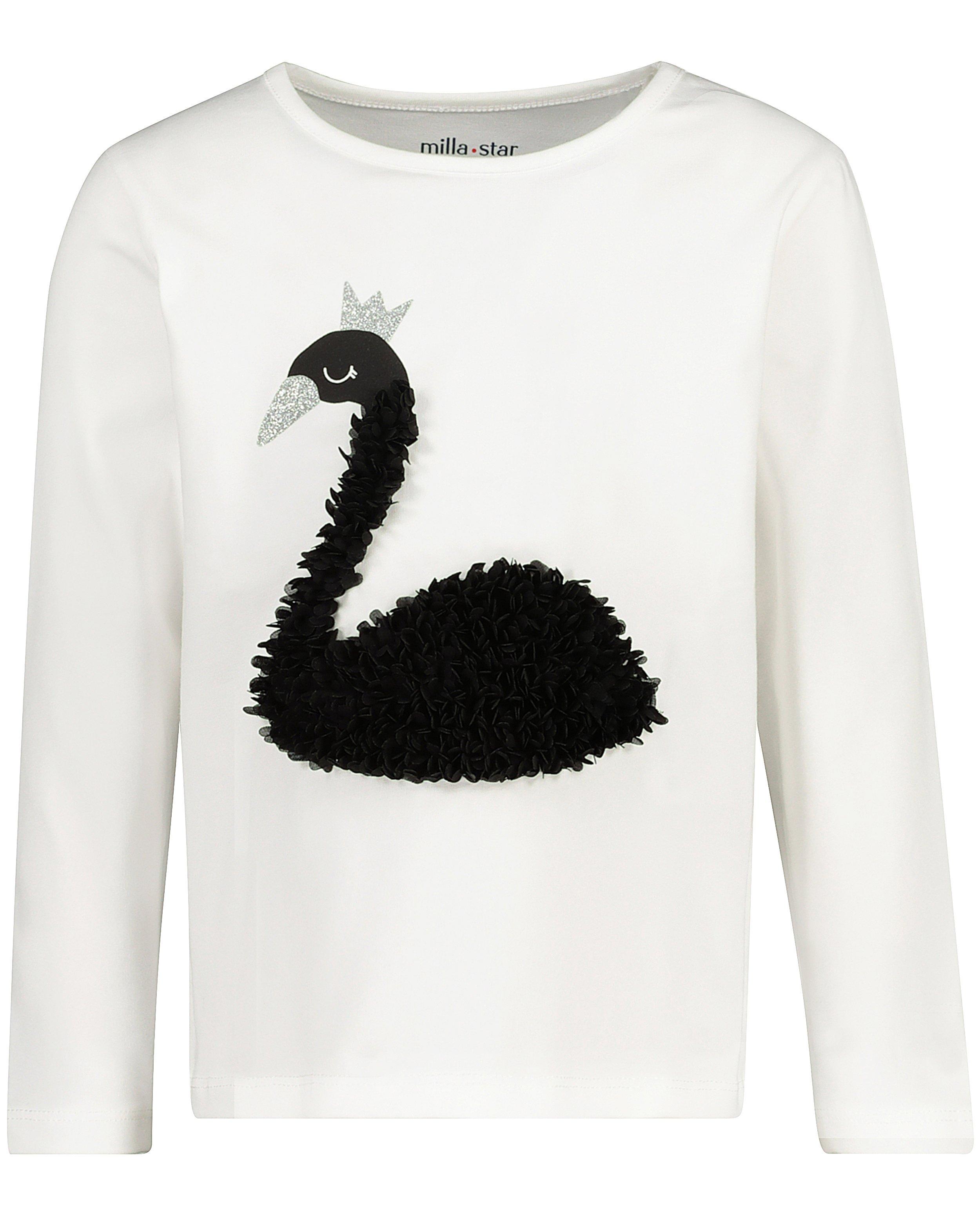 T-shirts - Witte longsleeve met zwaan