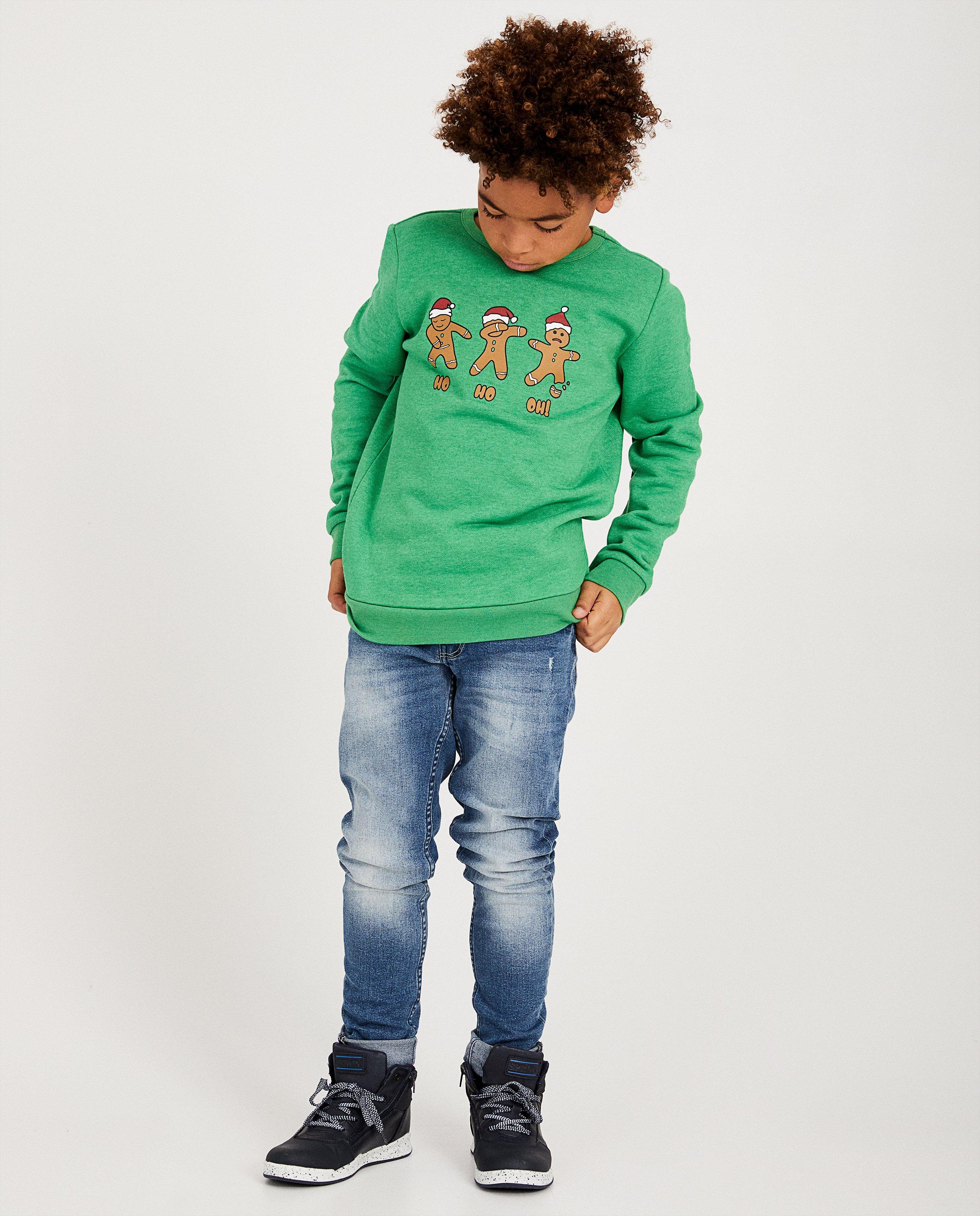 Sweat vert « ho ho ho » 7-14 ans - bonhomme en pain d’épices - JBC