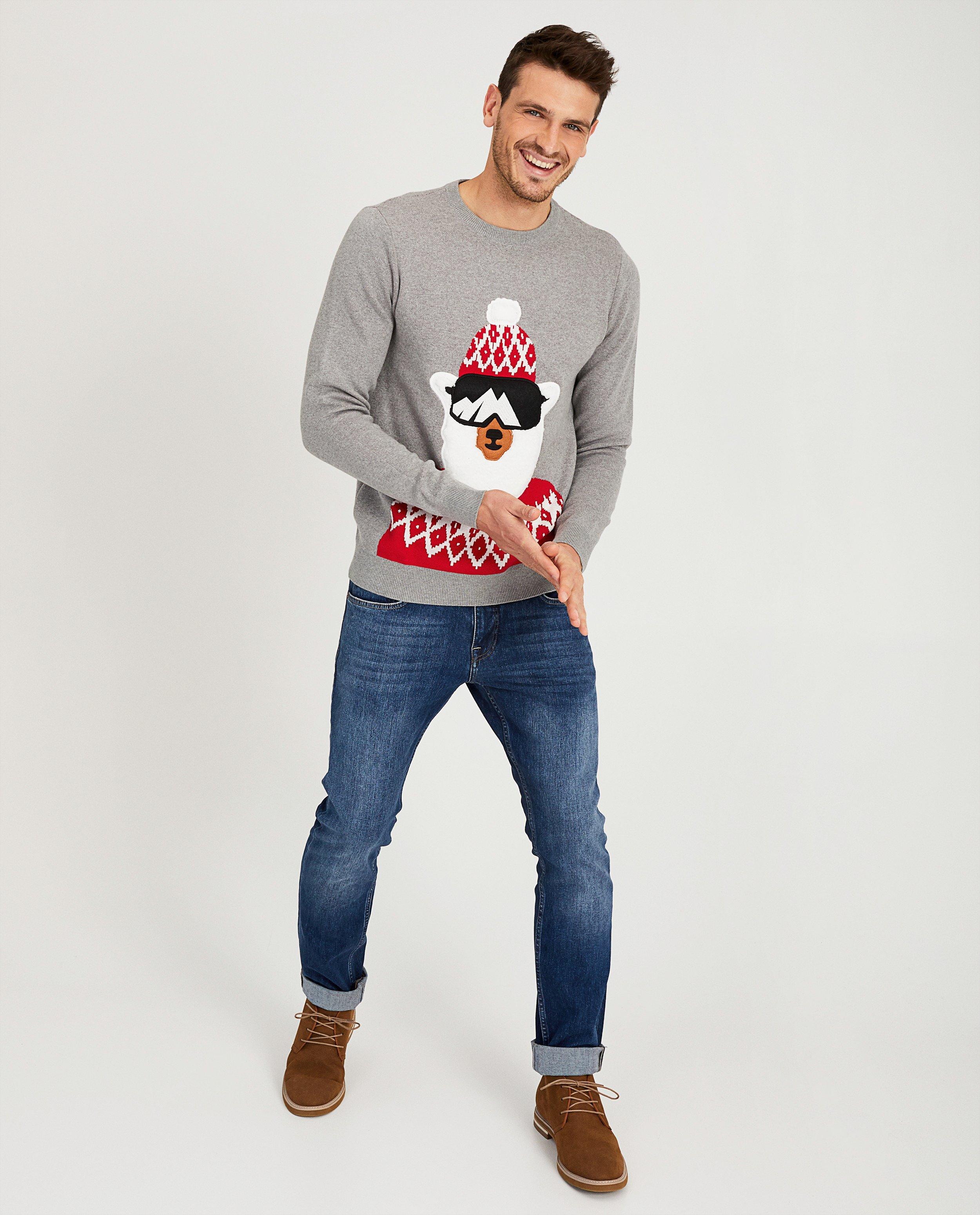 Pull gris à imprimé - lama de Noël - Quarterback