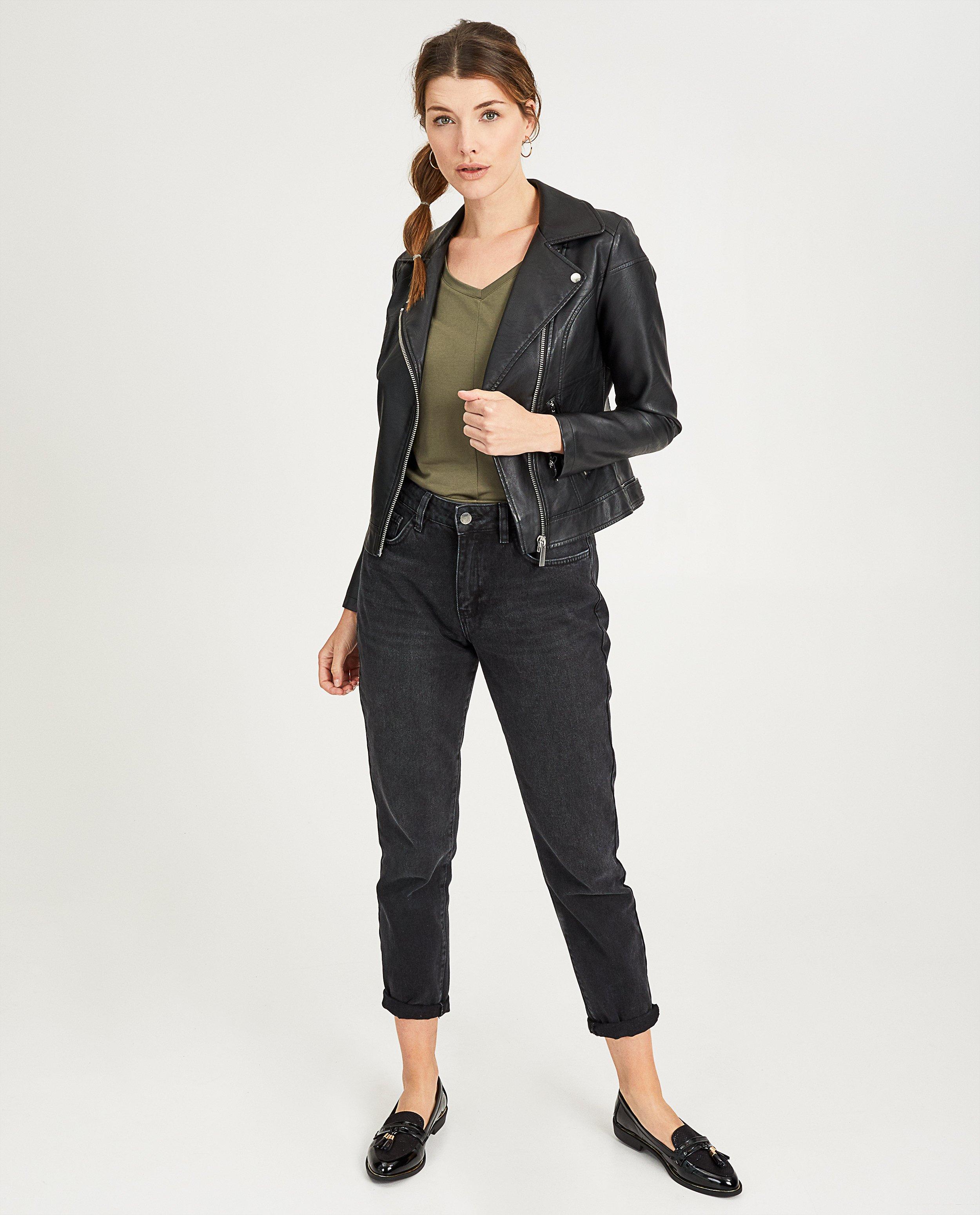 Veste noire en similicuir Sora - fermeture à glissière - Sora