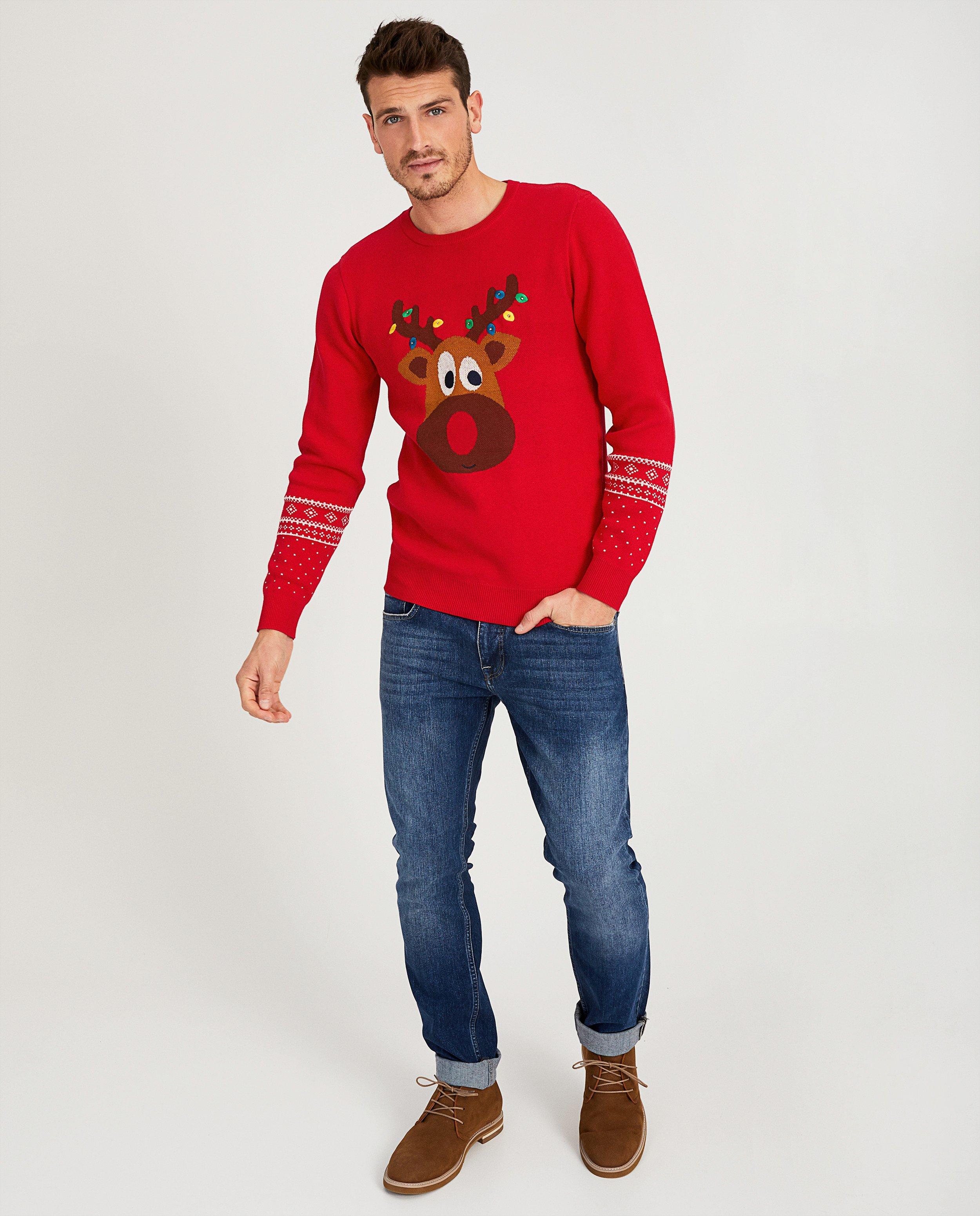 Pull renne rouge fin tricot - petites lampes - JBC