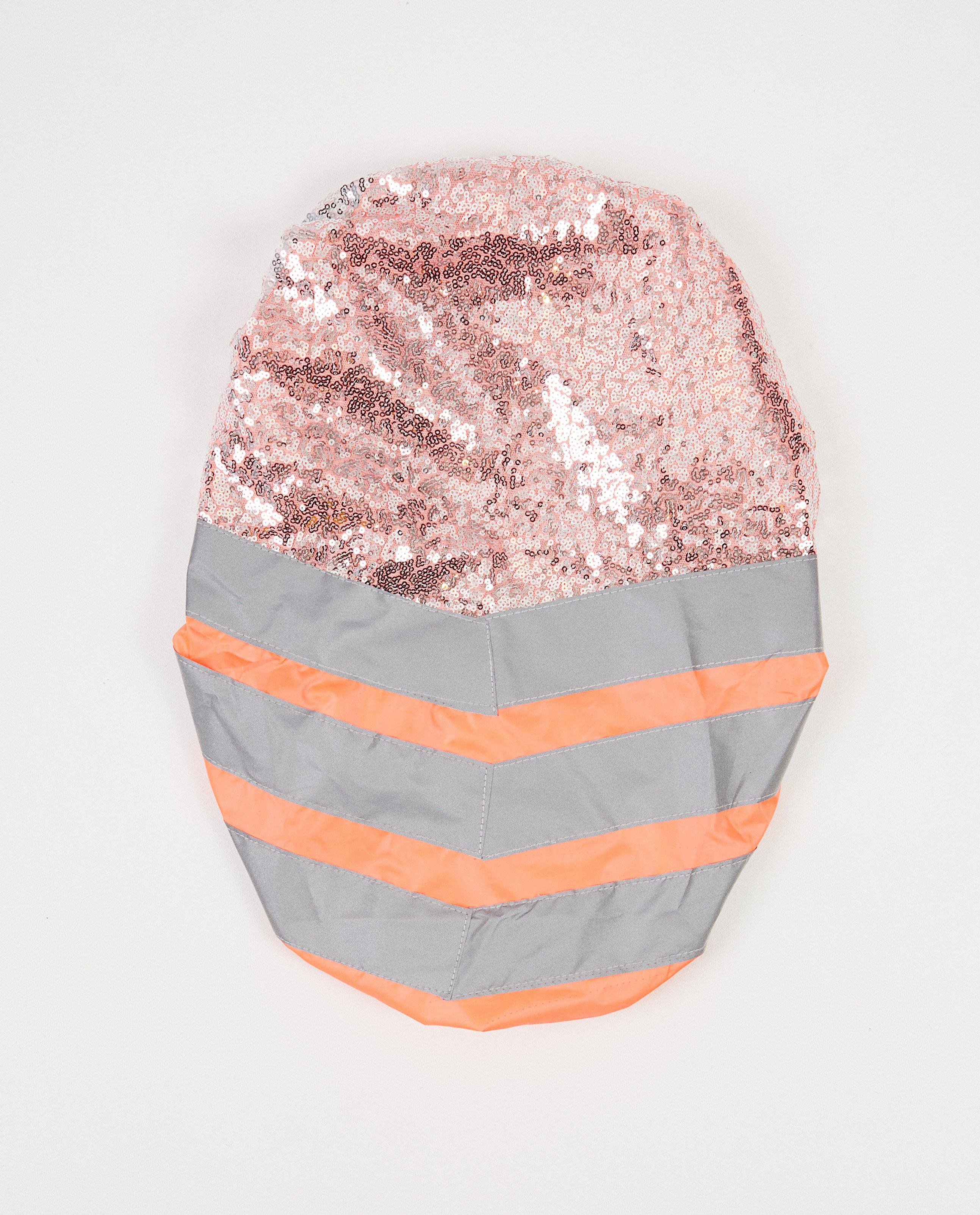 Housse sac à dos rose, paillettes - rayures réfléchissantes - JBC