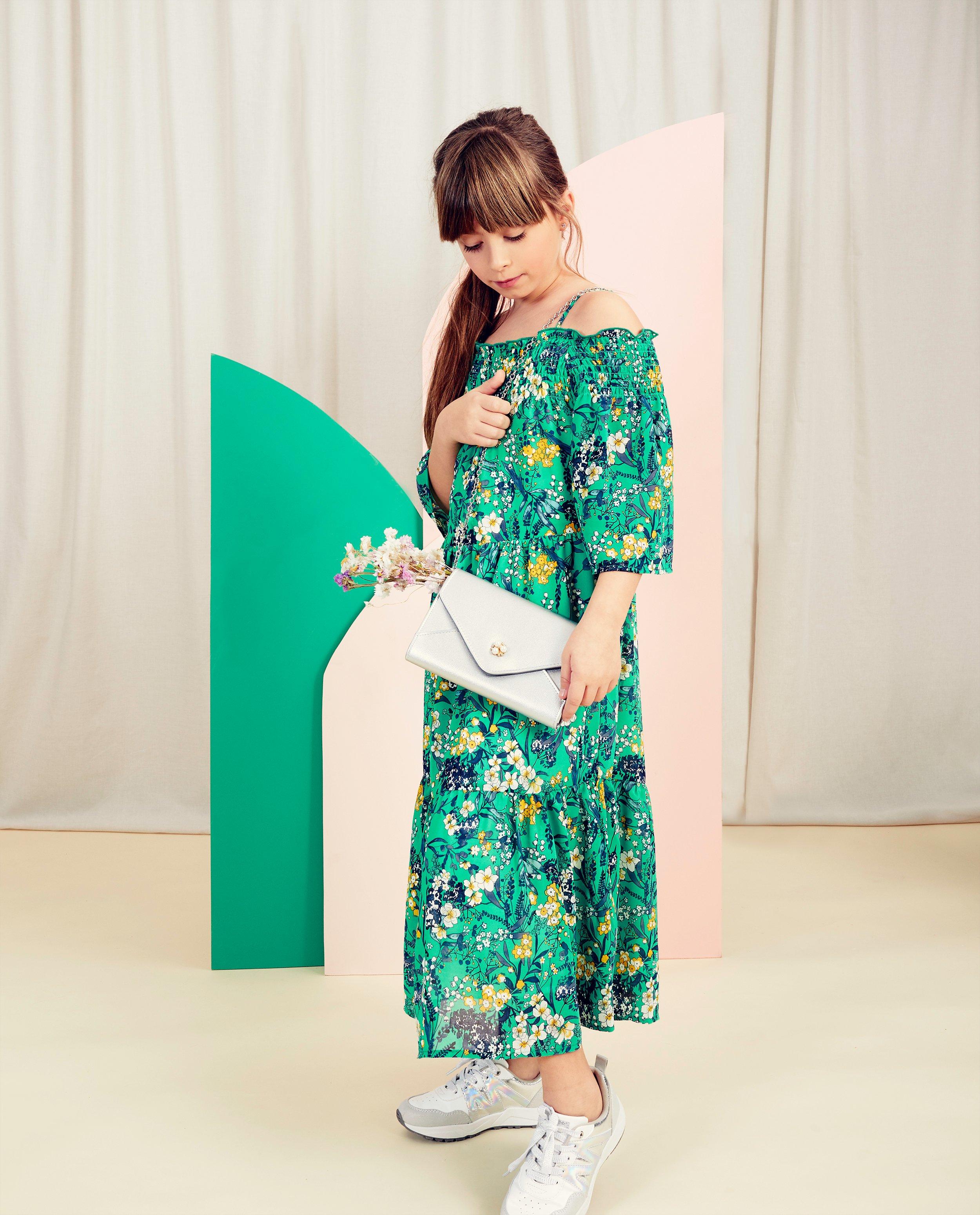 Robe verte Communion - imprimé fleuri intégral - Milla Star