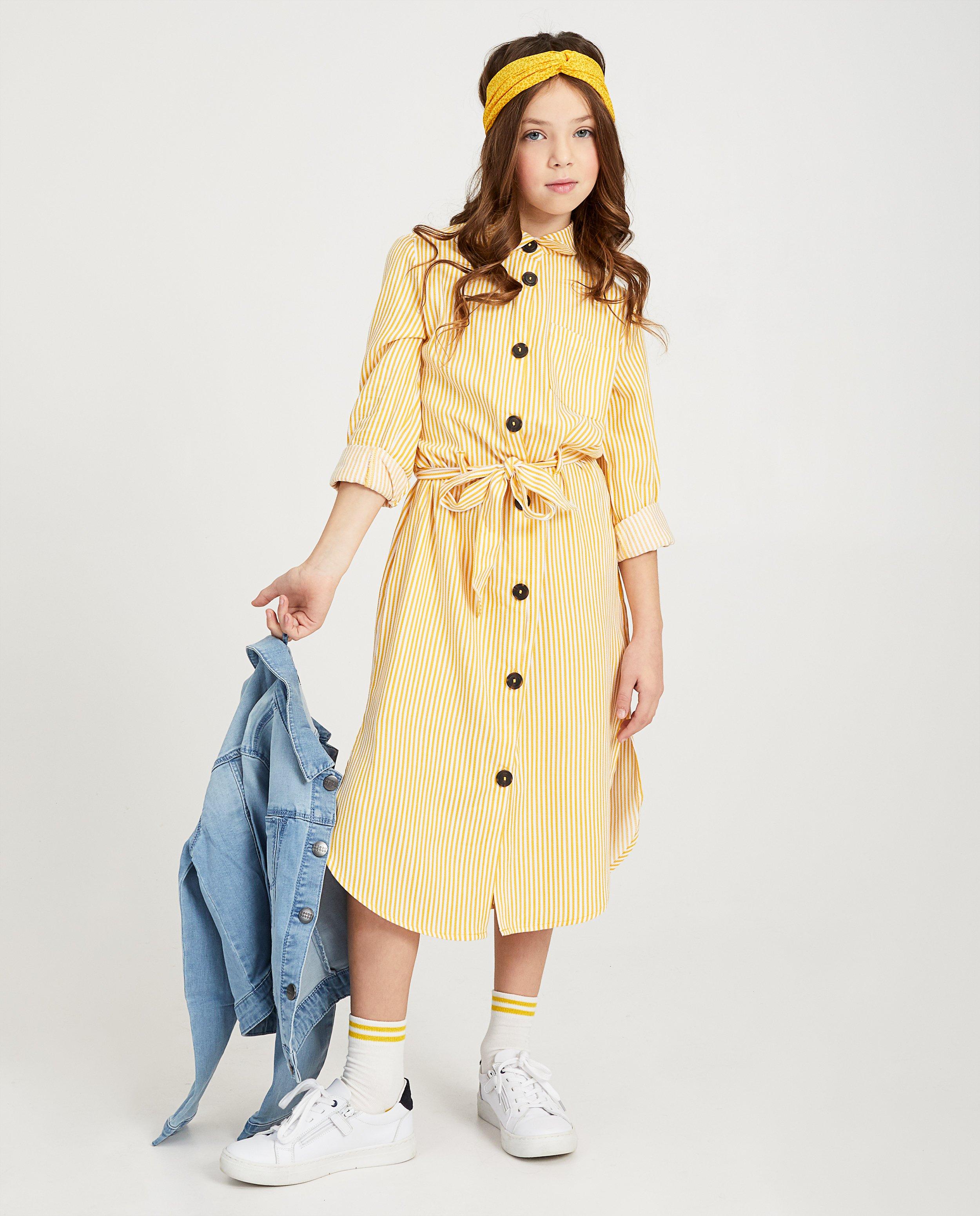 Wit-gele jurk met strepen - allover print - Fish & Chips