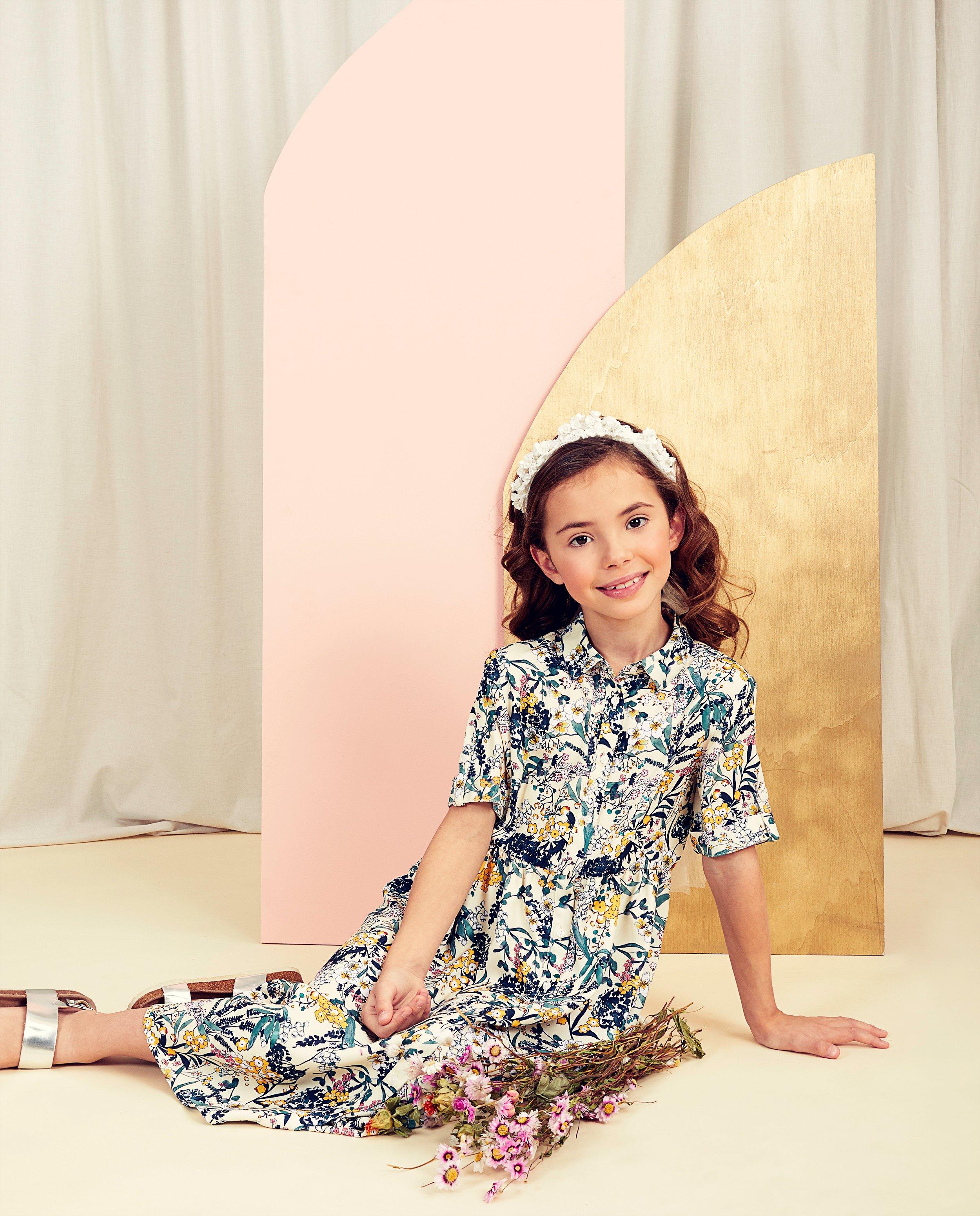 Robe fleurie Communion, 6-14 ans - imprimé fleuri intégral - Milla Star