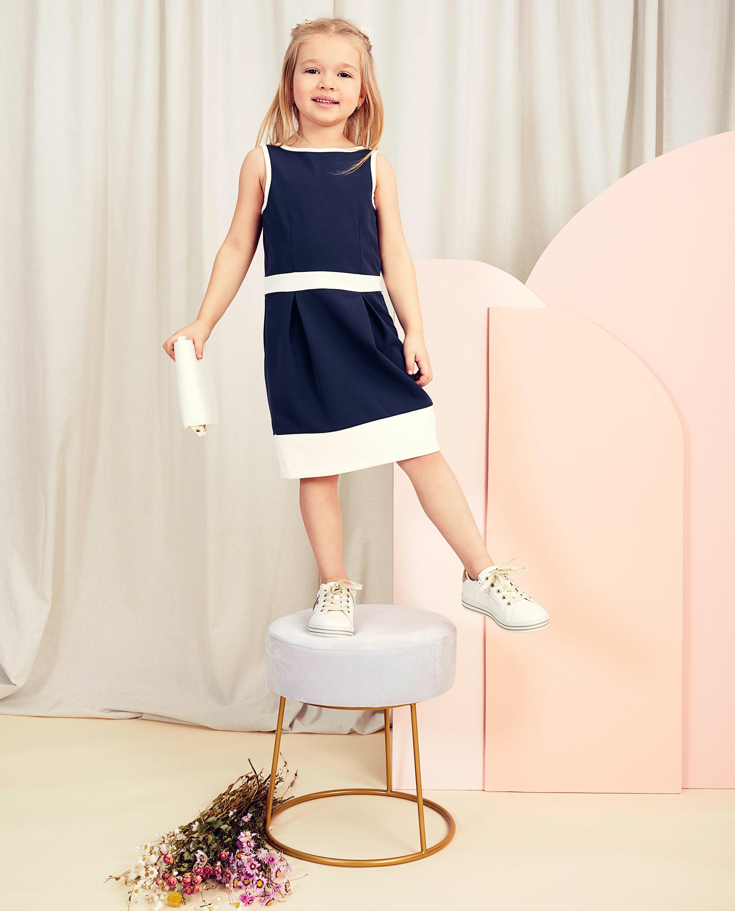 Blauwe jurk Communie - met witte details - Milla Star