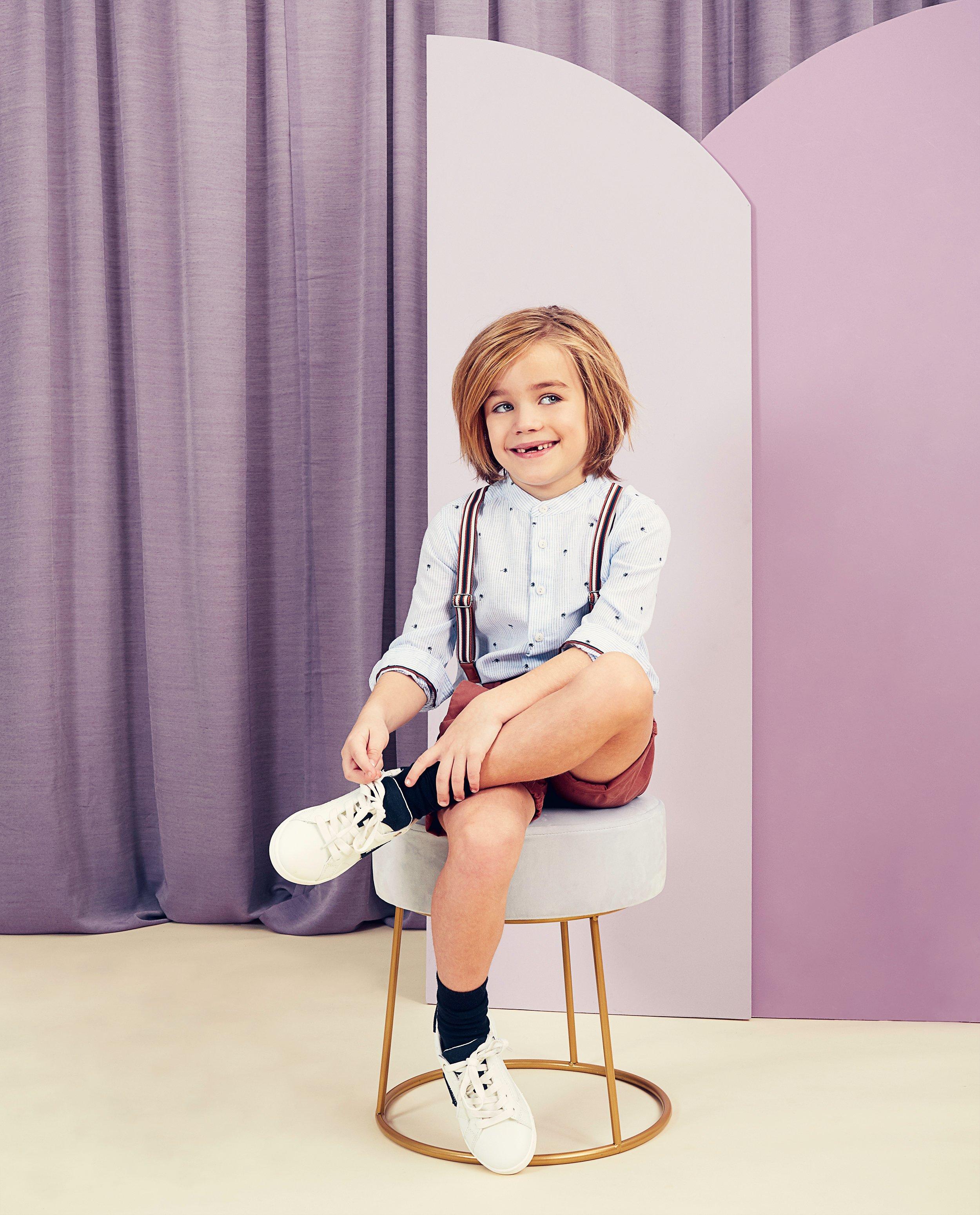 Lichtblauw linnen hemd Communie - met strepenprint - Kidz Nation