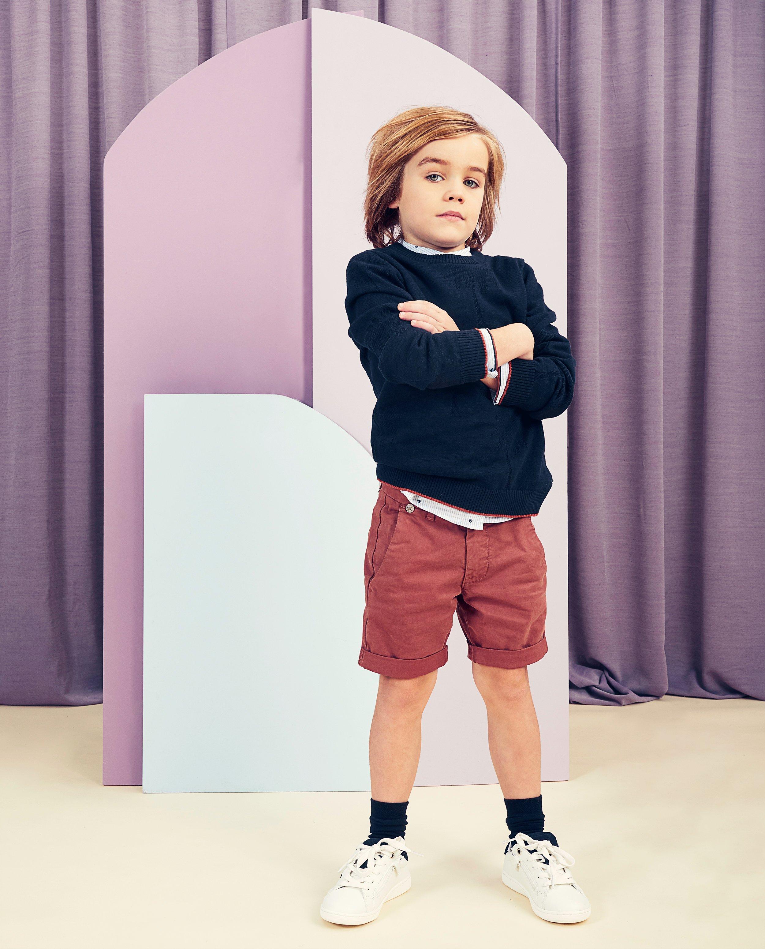 Blauwe trui met reliëf Communie - palmbomen - Kidz Nation