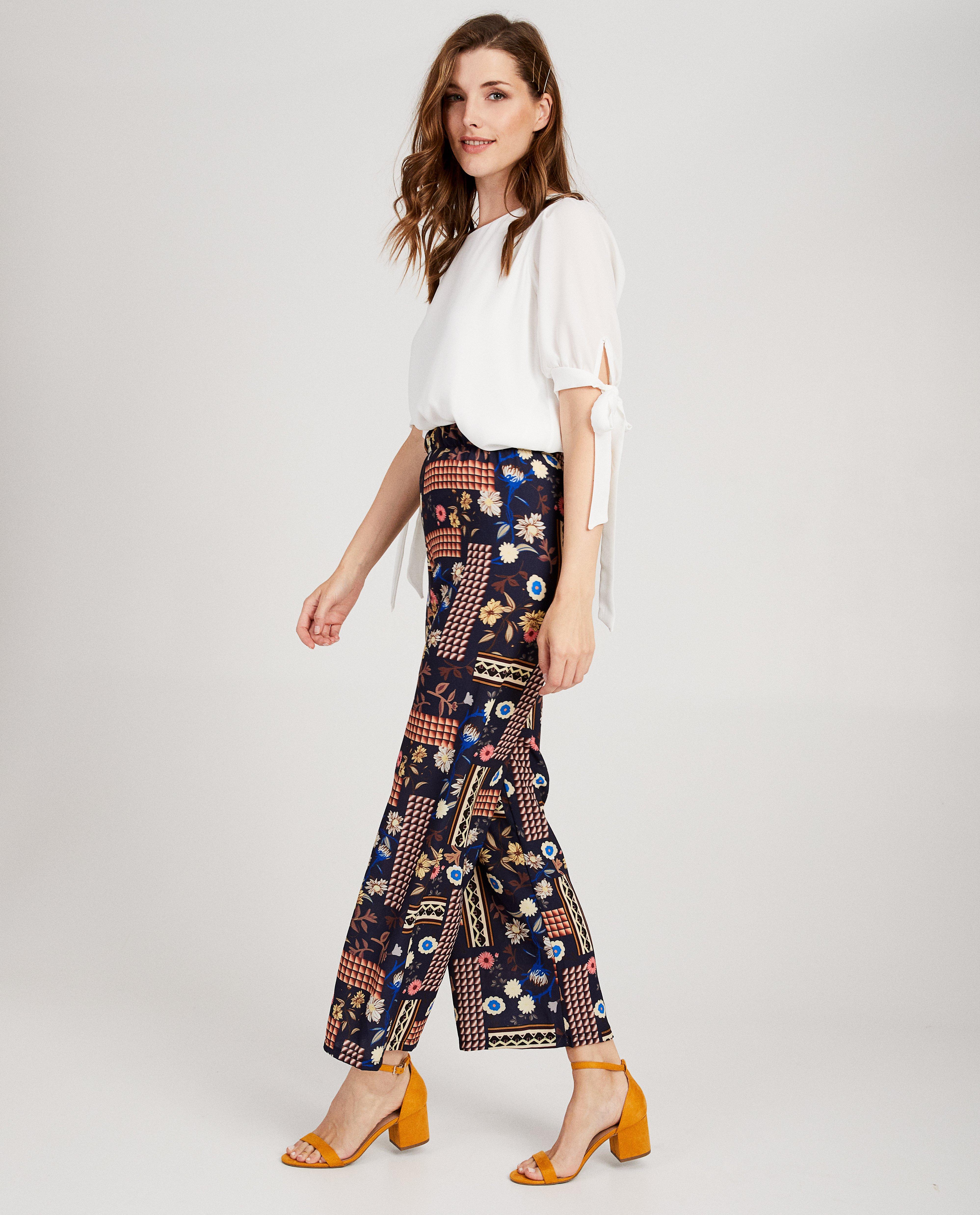 Blauwe broek met bolde print - met wijde pijpen - Atelier BXL