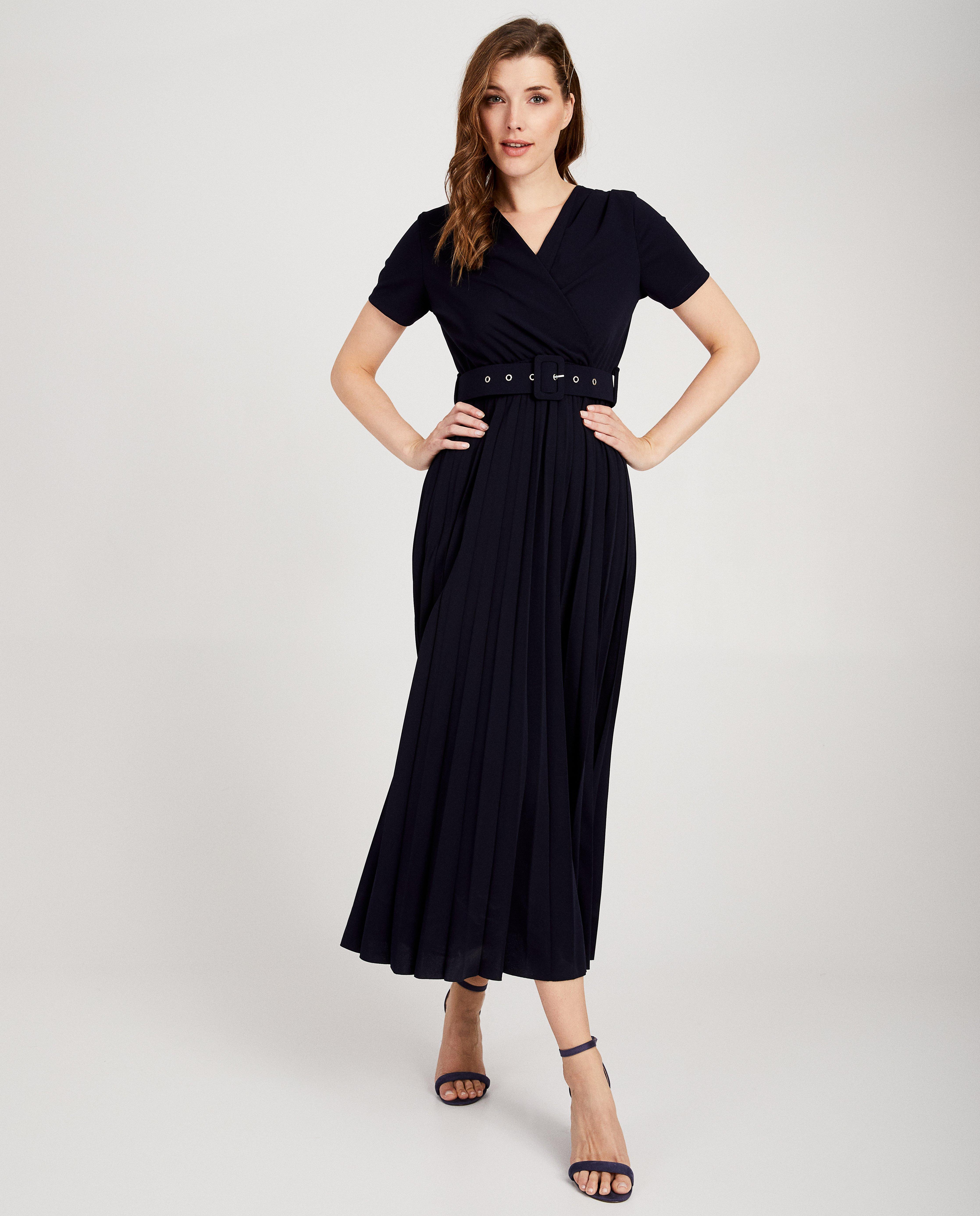 Kleedjes - Blauwe maxi-jurk met plissé