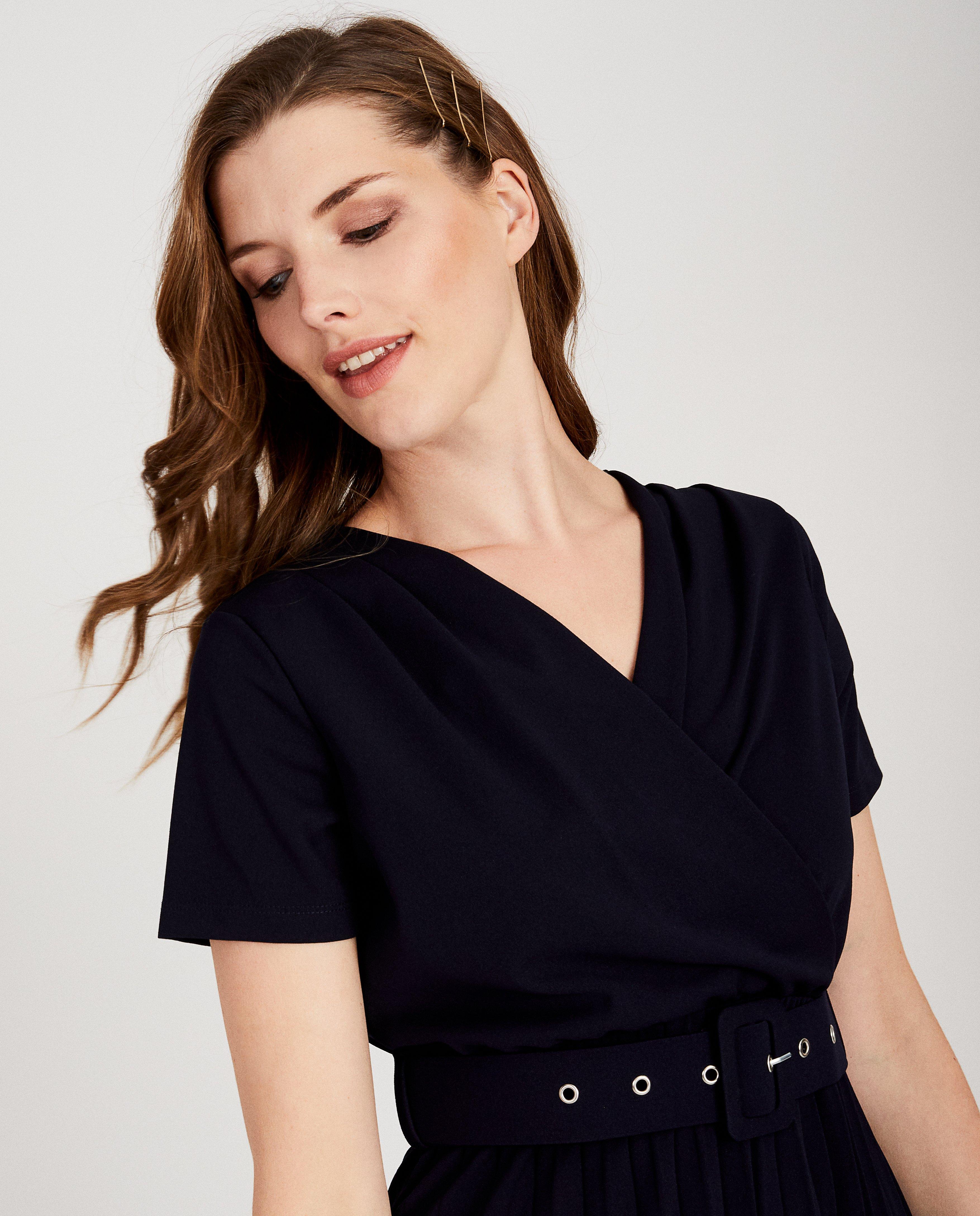 Kleedjes - Blauwe maxi-jurk met plissé