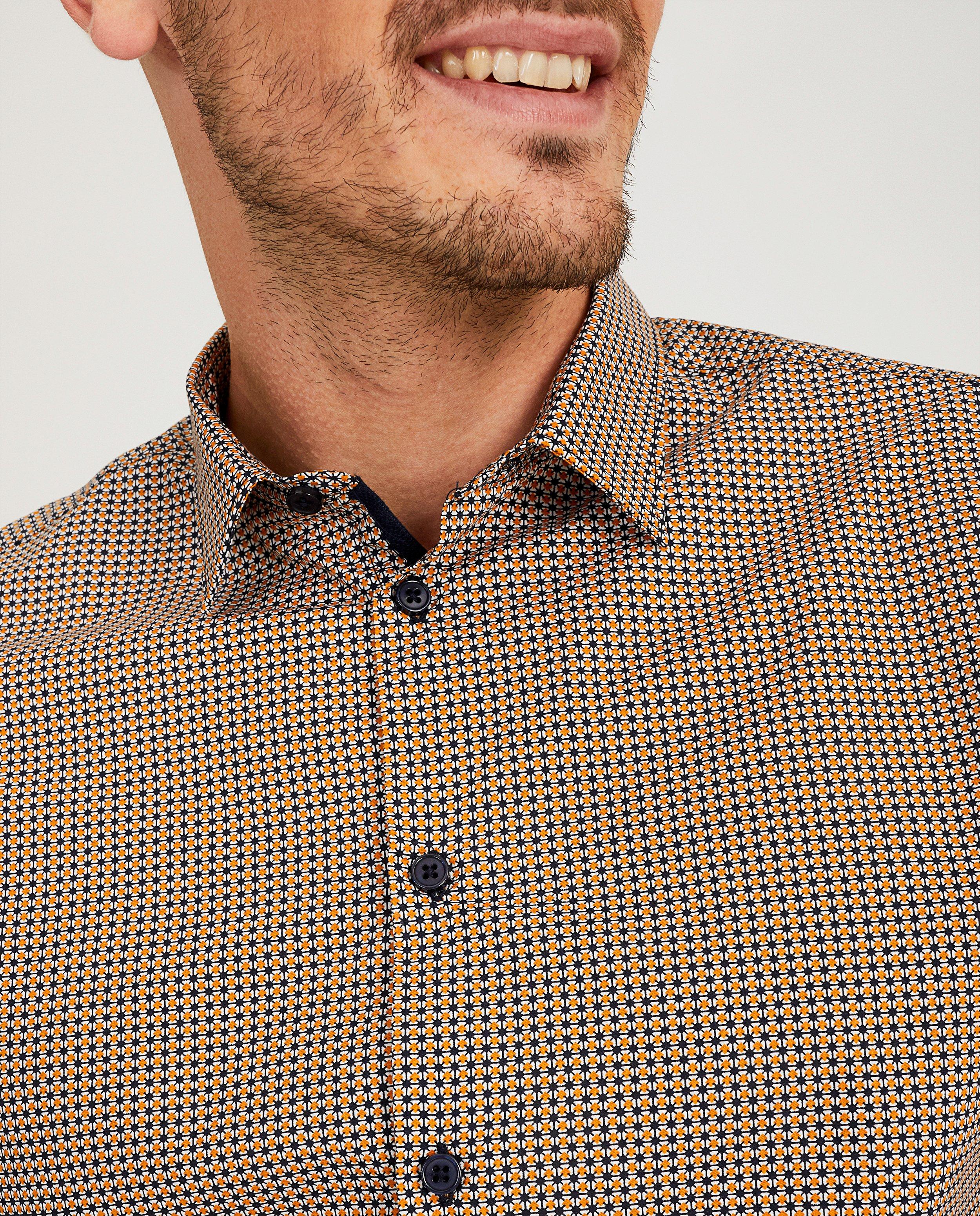 Hemden - Blauw-oranje hemd met print
