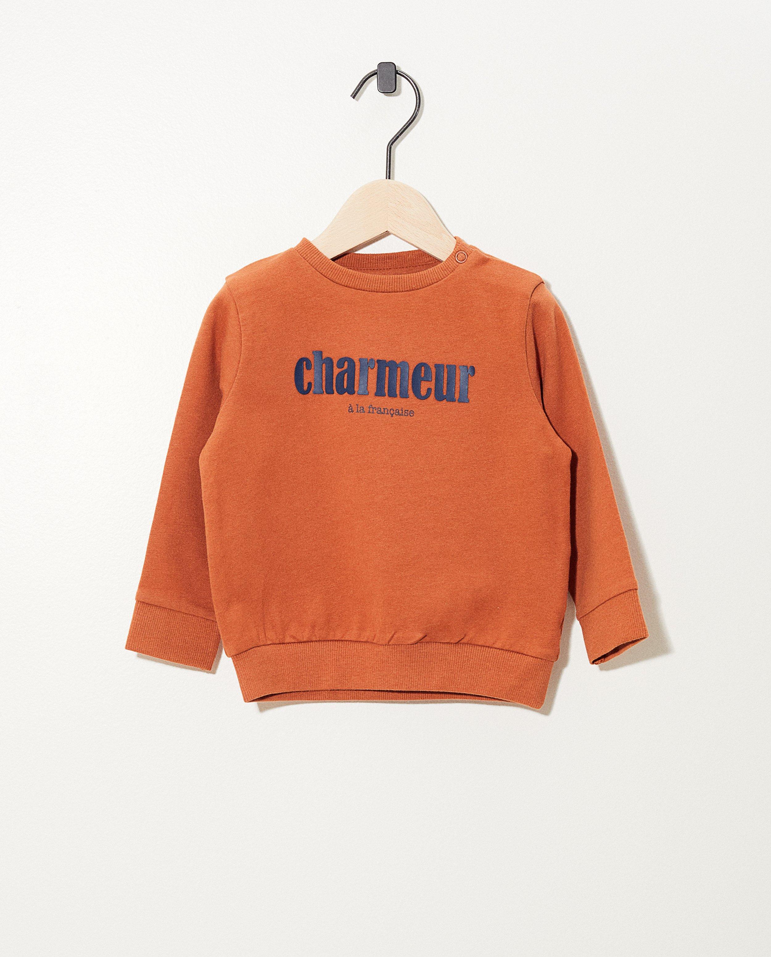 Roest sweater van biokatoen (FR) - met opschrift - Cuddles and Smiles