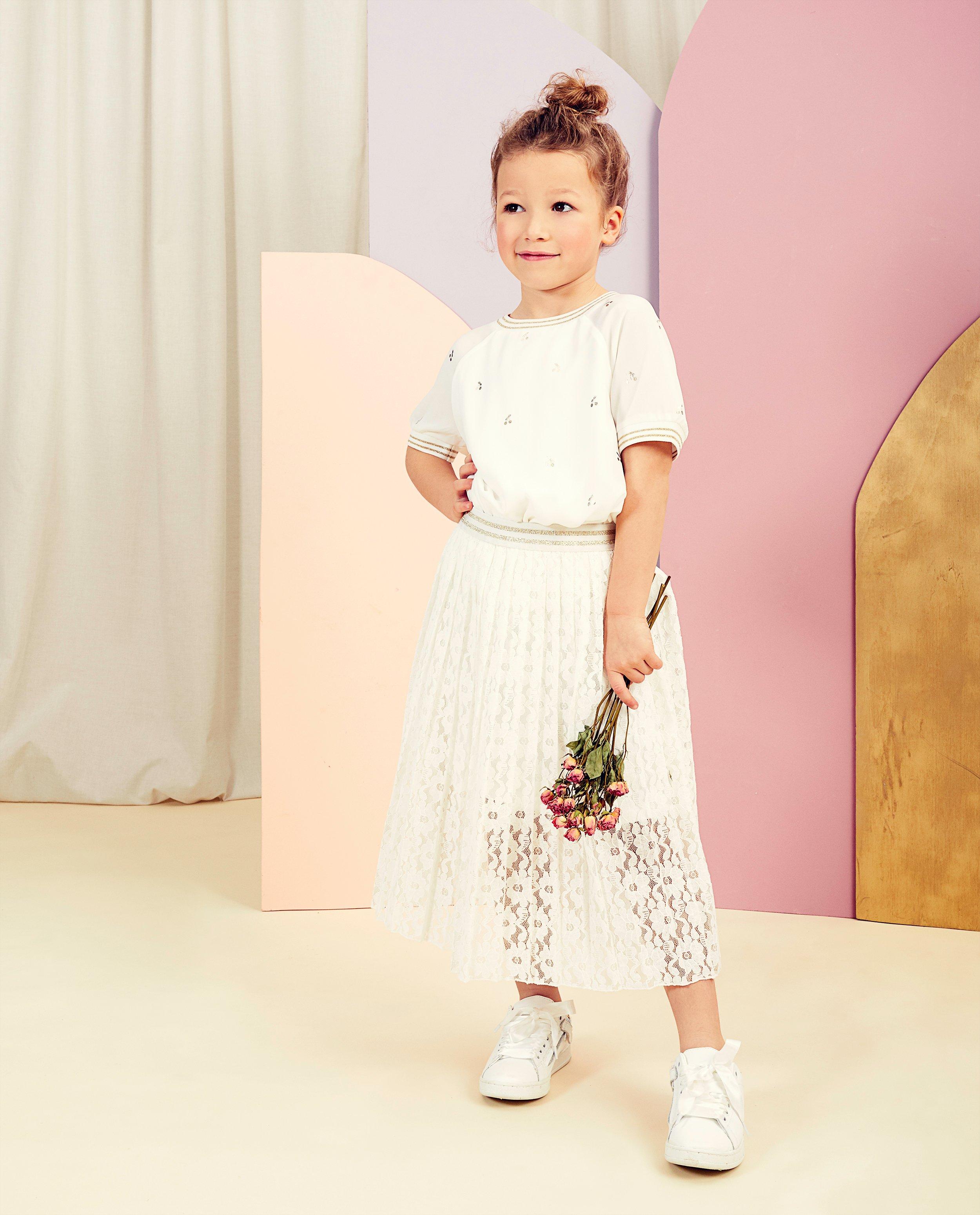 Witte rok met kant Communie - bloemenkant - Milla Star
