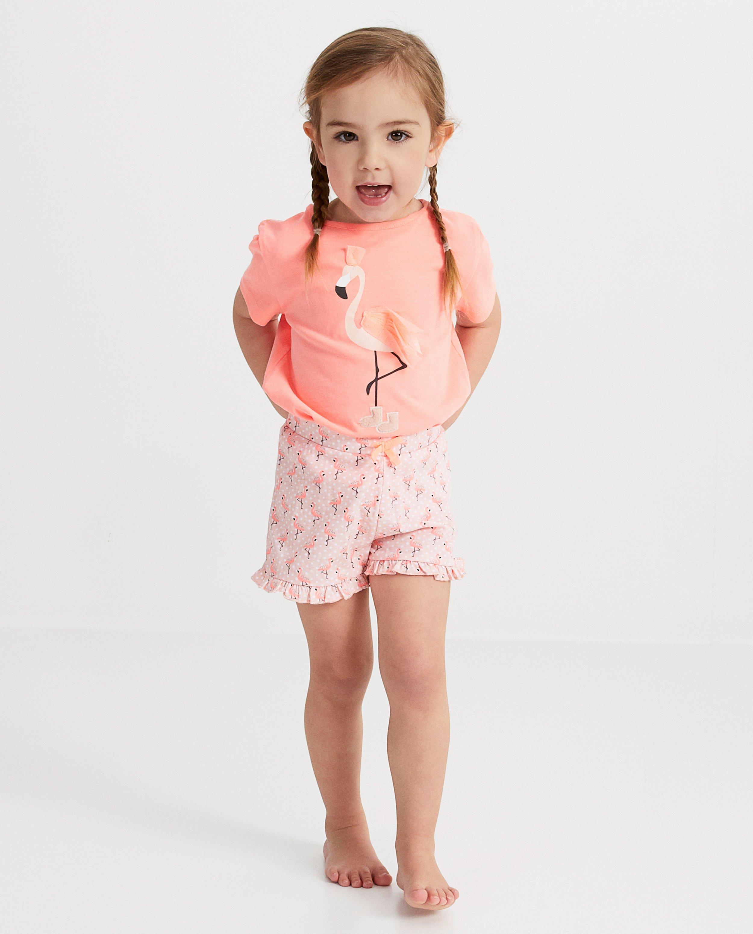 Korte flamingo-pyjama in roze - fluokleuren - Milla Star