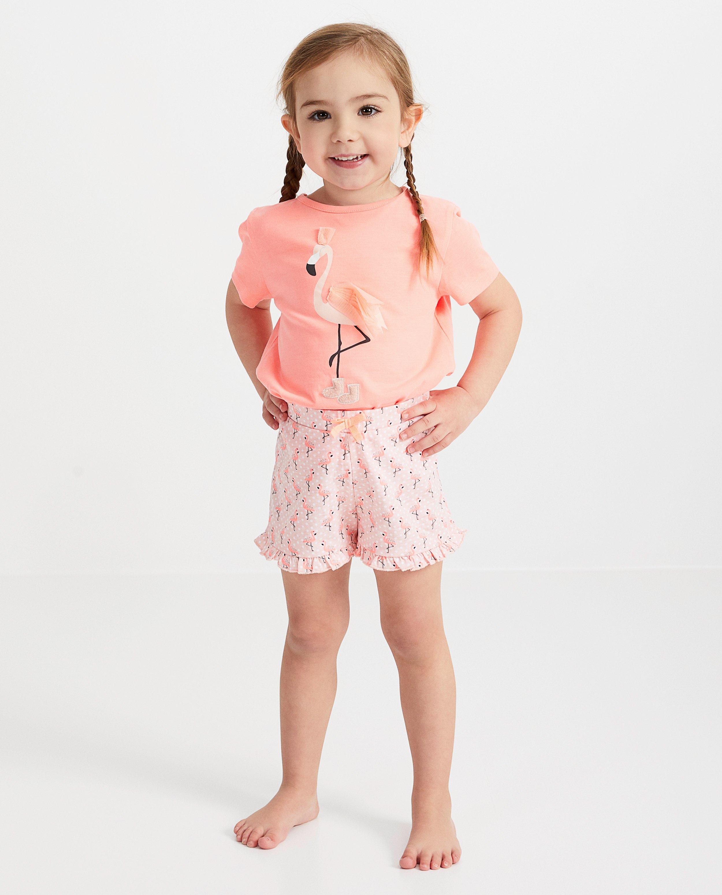 Nachtkleding - Korte flamingo-pyjama in roze