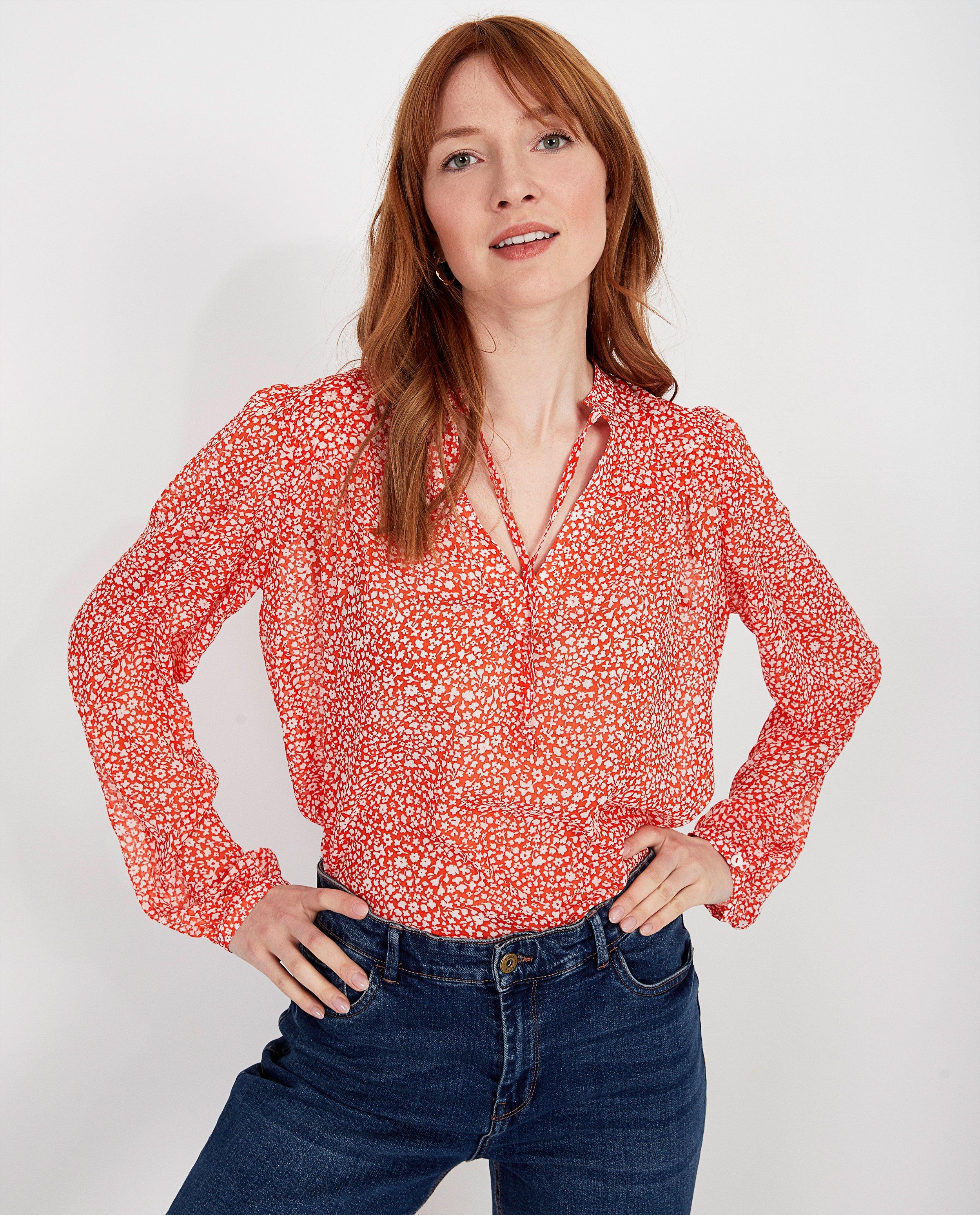 Hemden - Rode blouse met bloemenprint Sora