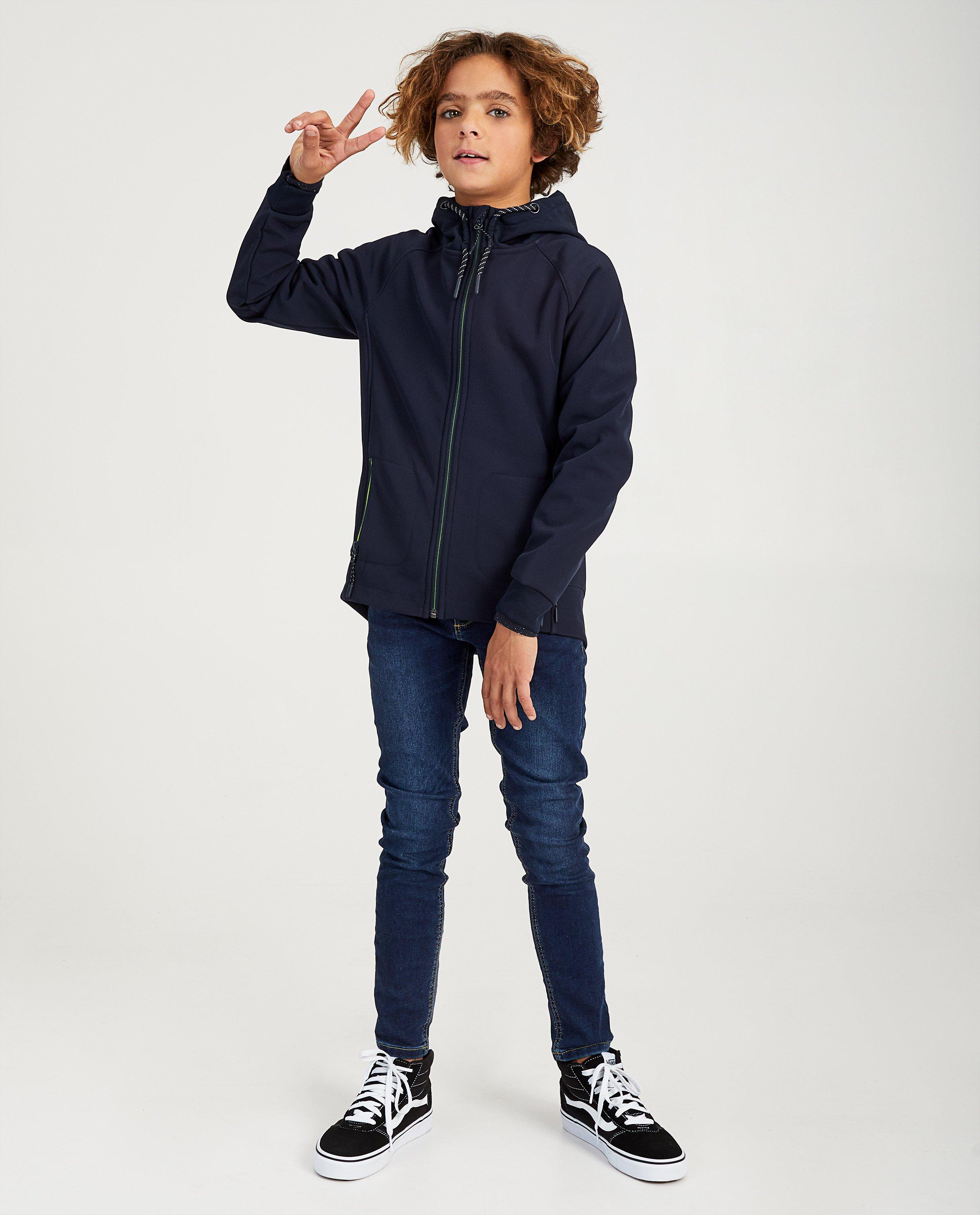 Donkerblauwe jas - Fluo gele voering - Fish & Chips