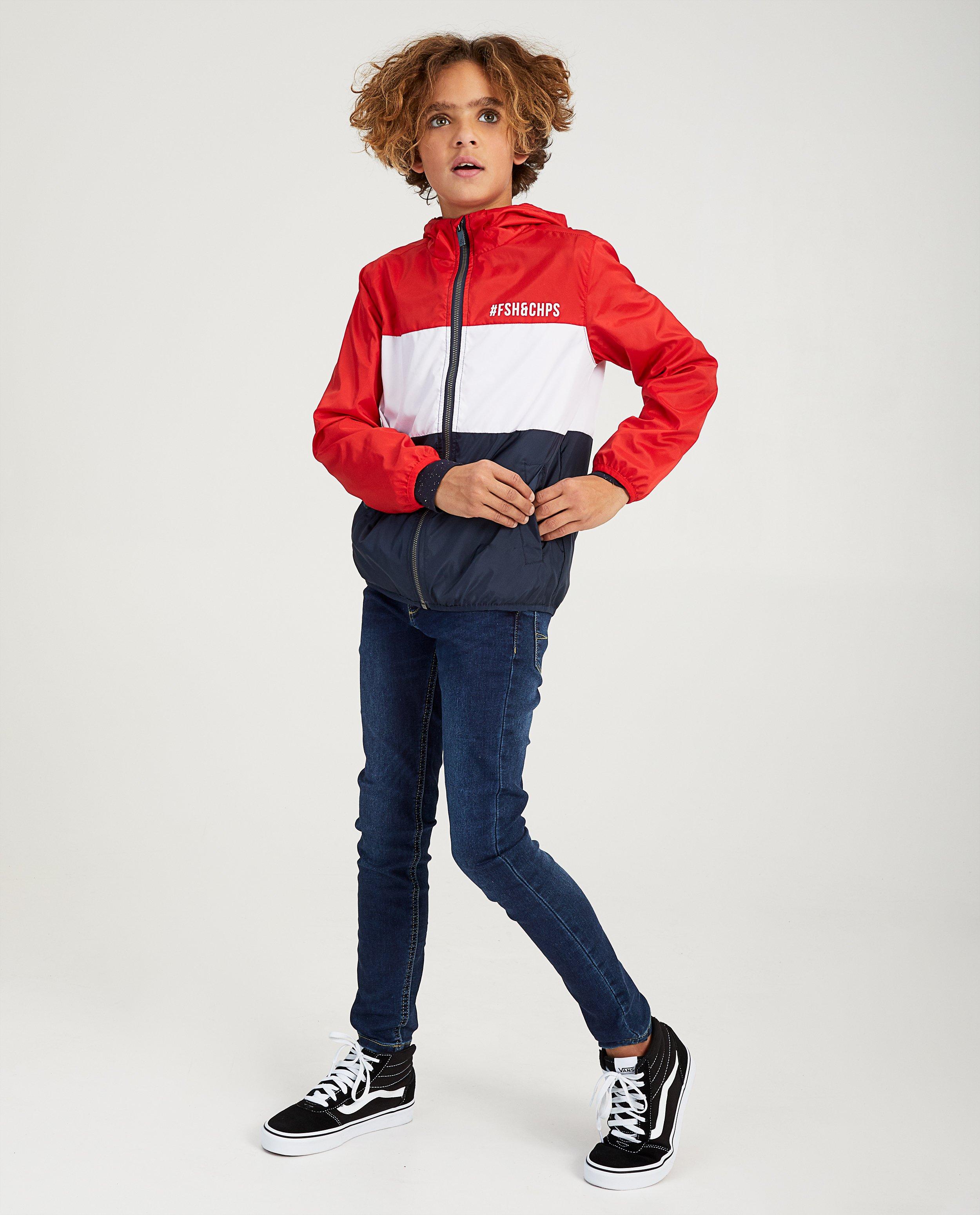 Waterafstotende jas in 3 kleuren - rood, blauw en wit - Fish & Chips