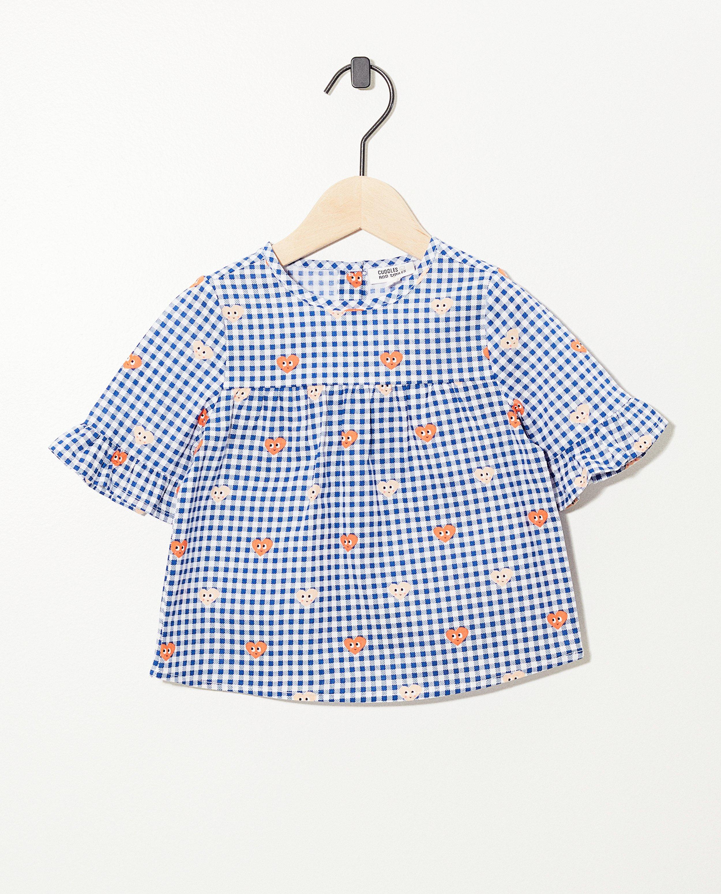 blauw-witte blouse met hartjes - allover print - Cuddles and Smiles