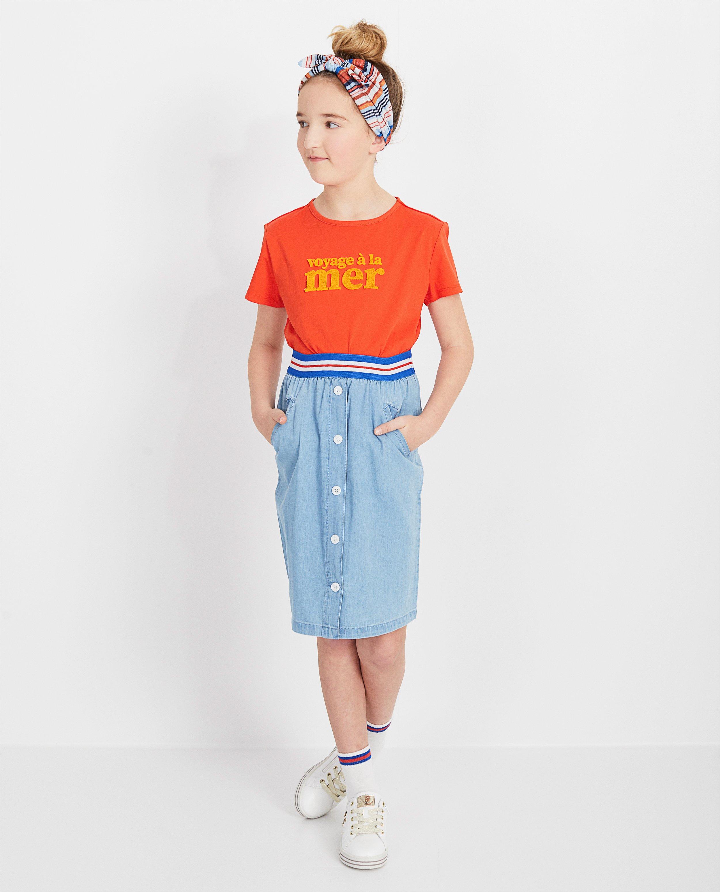 Jeansrok - rood en blauw streepdetail - Fish & Chips