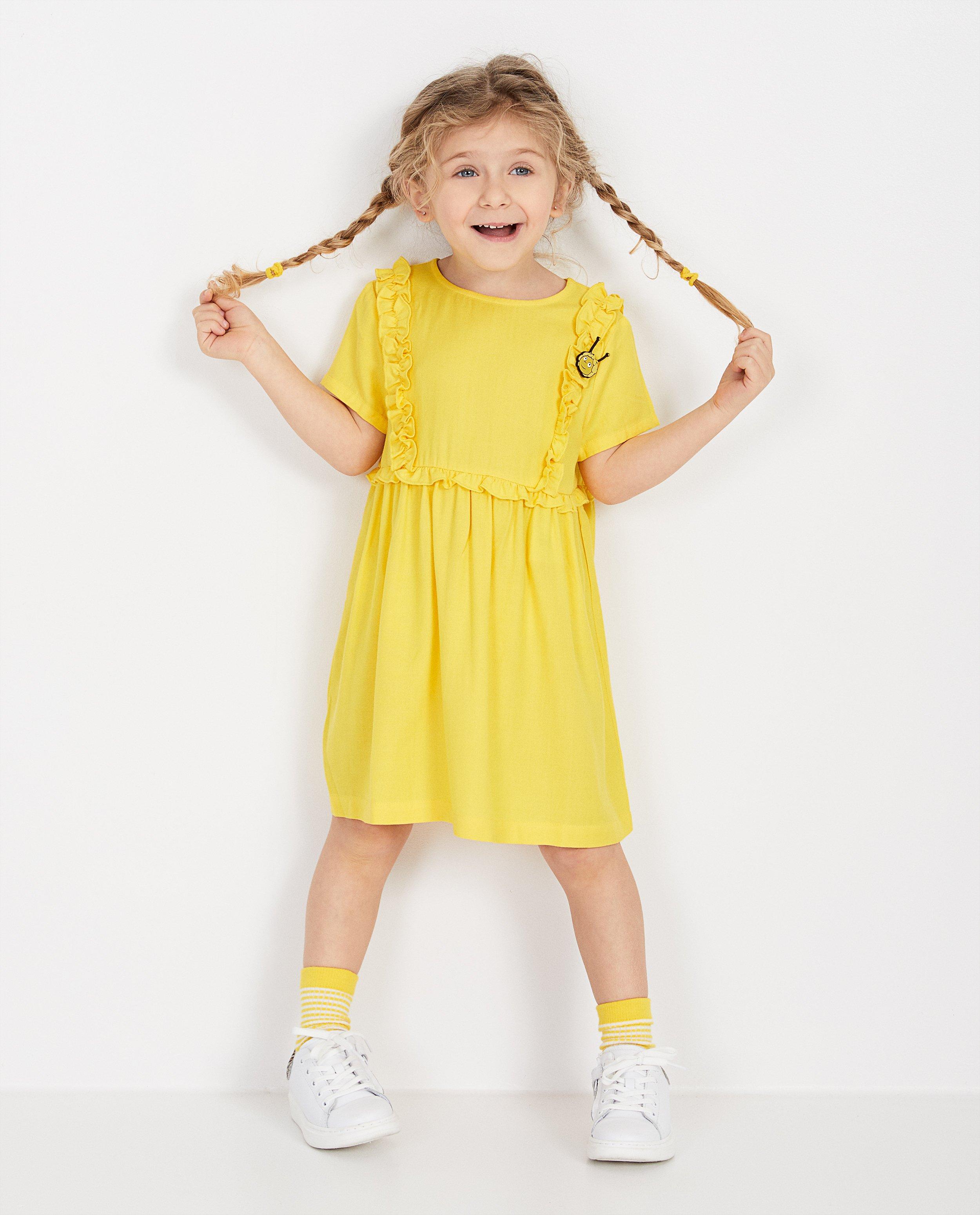 Gele jurk met ruches Maya - van viscose - Maya