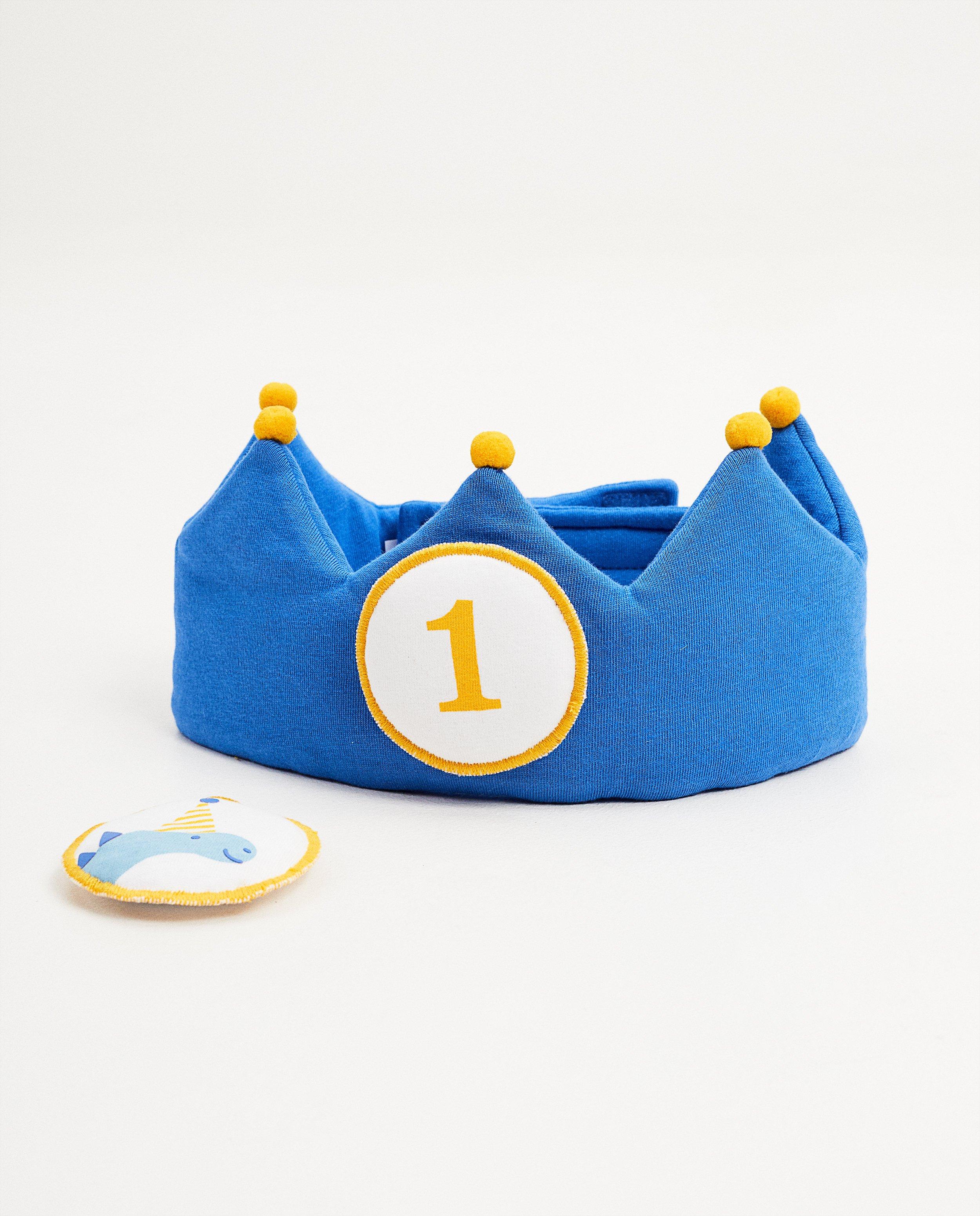 Couronne d’anniversaire, 1 an - bleue, avec du velcro - Cuddles and Smiles