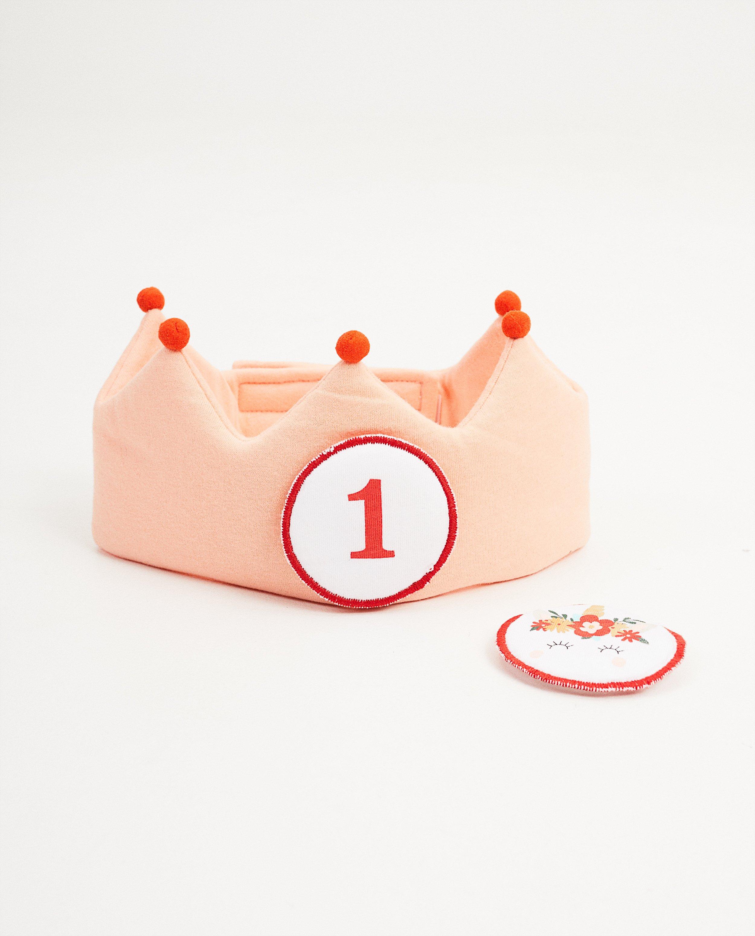 Couronne d’anniversaire, 1 an - rose, avec du velcro - Cuddles and Smiles