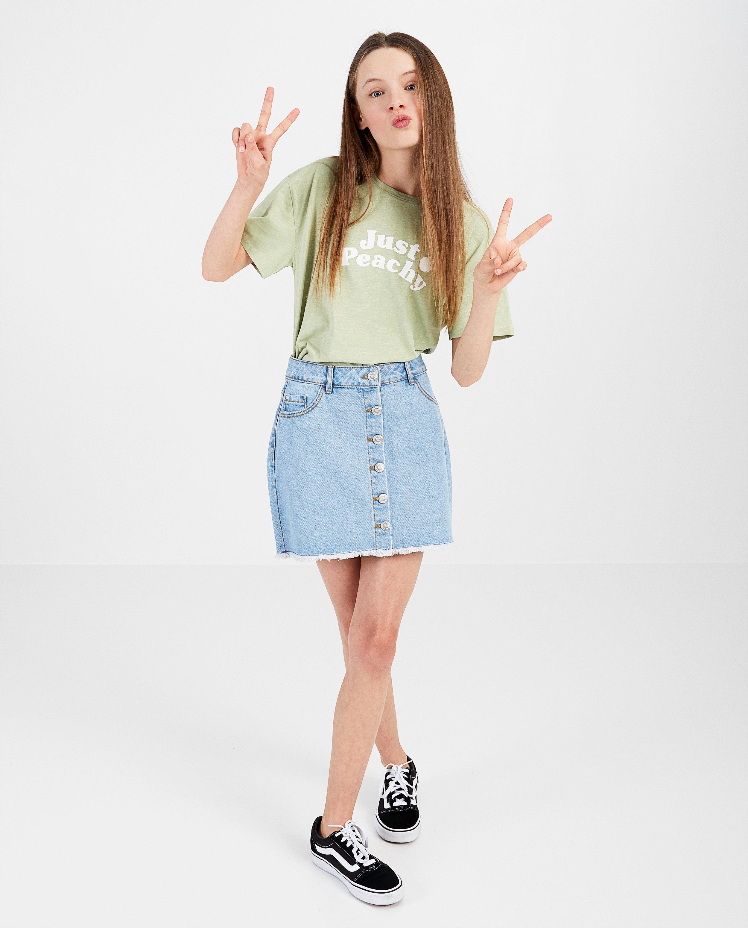 Lichtblauwe jeansrok met rafels - denim - Groggy