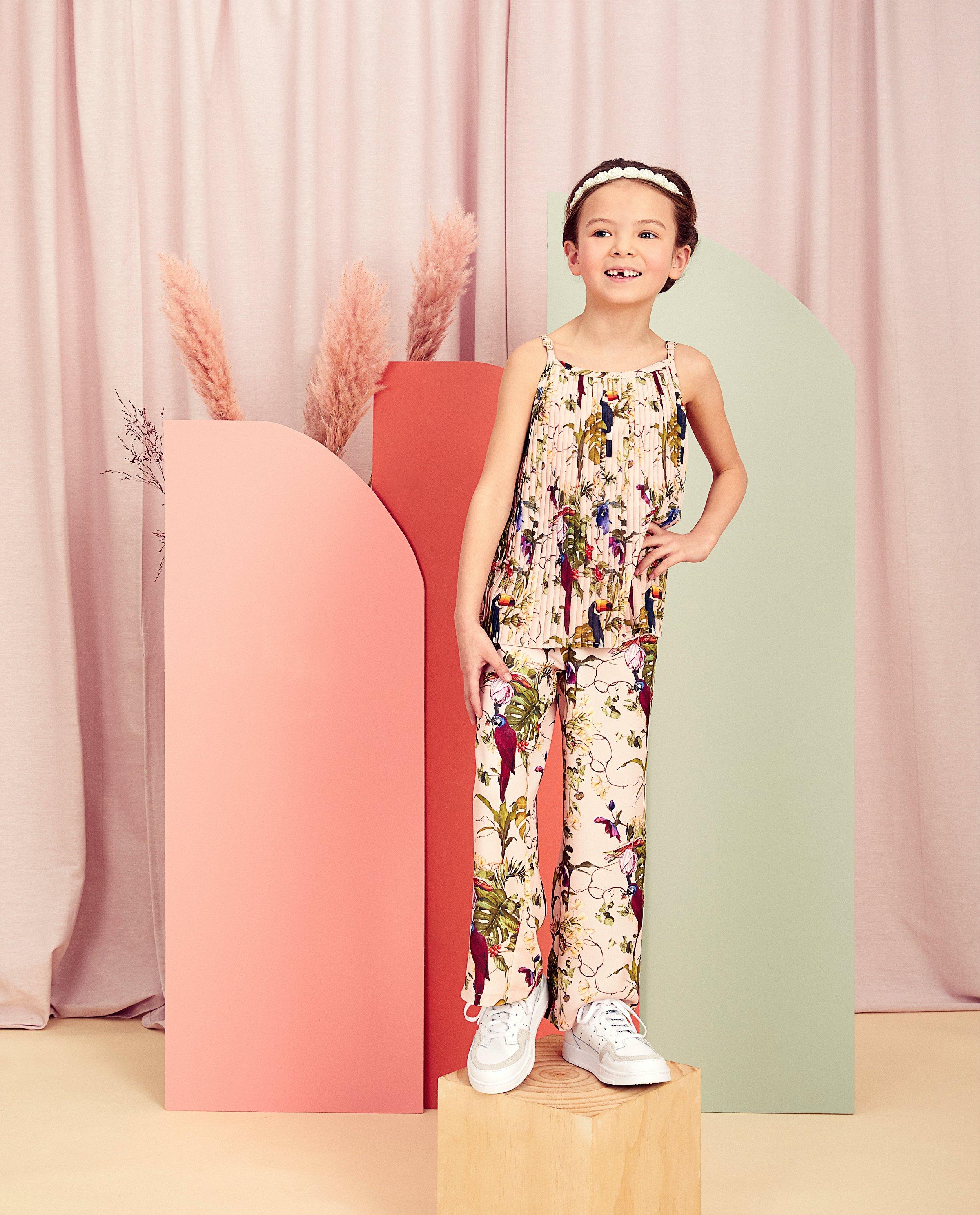 Roze broek met print Communie - wijde pijpen - Milla Star