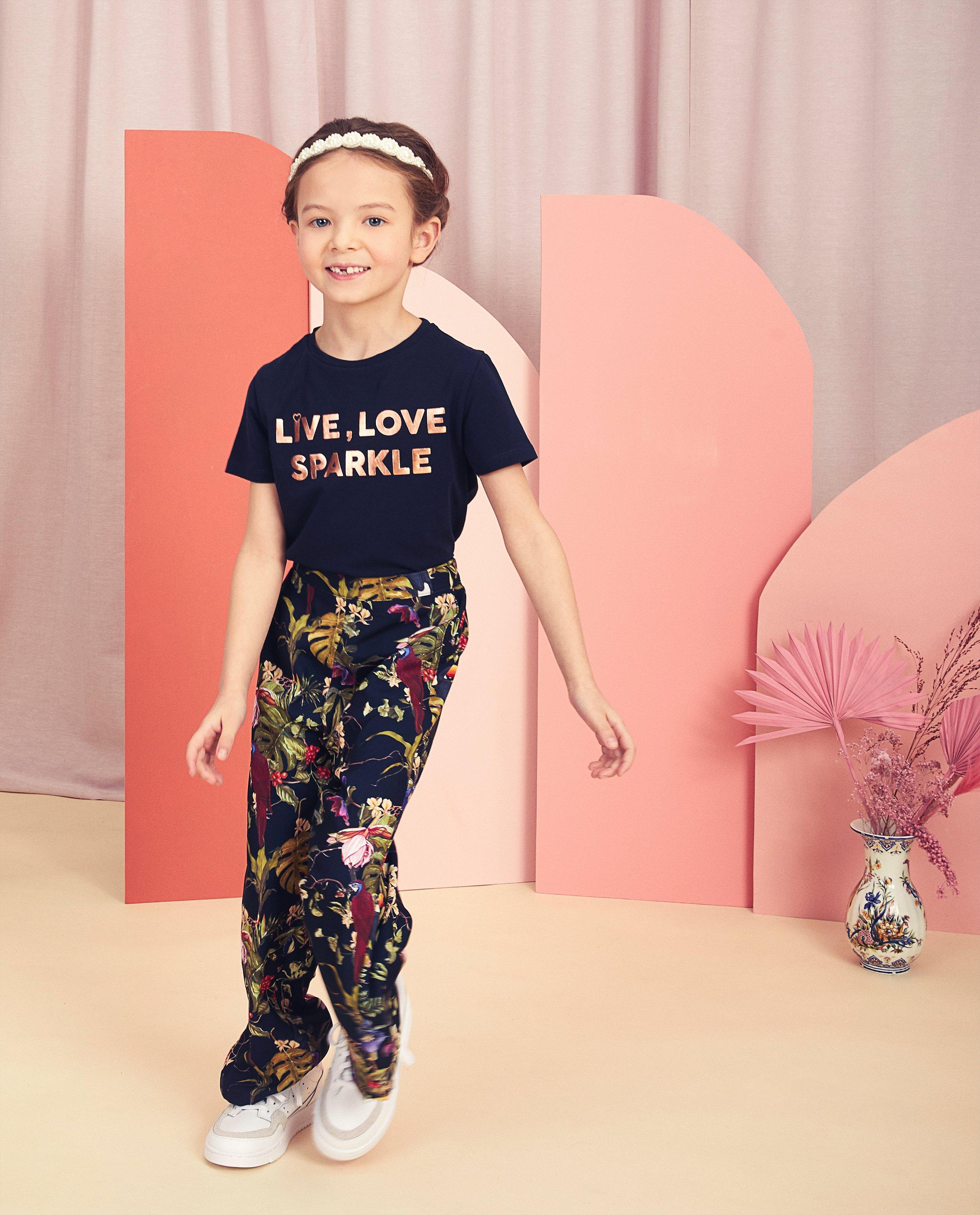 Zwarte broek met print Communie - wijde pijpen - Milla Star