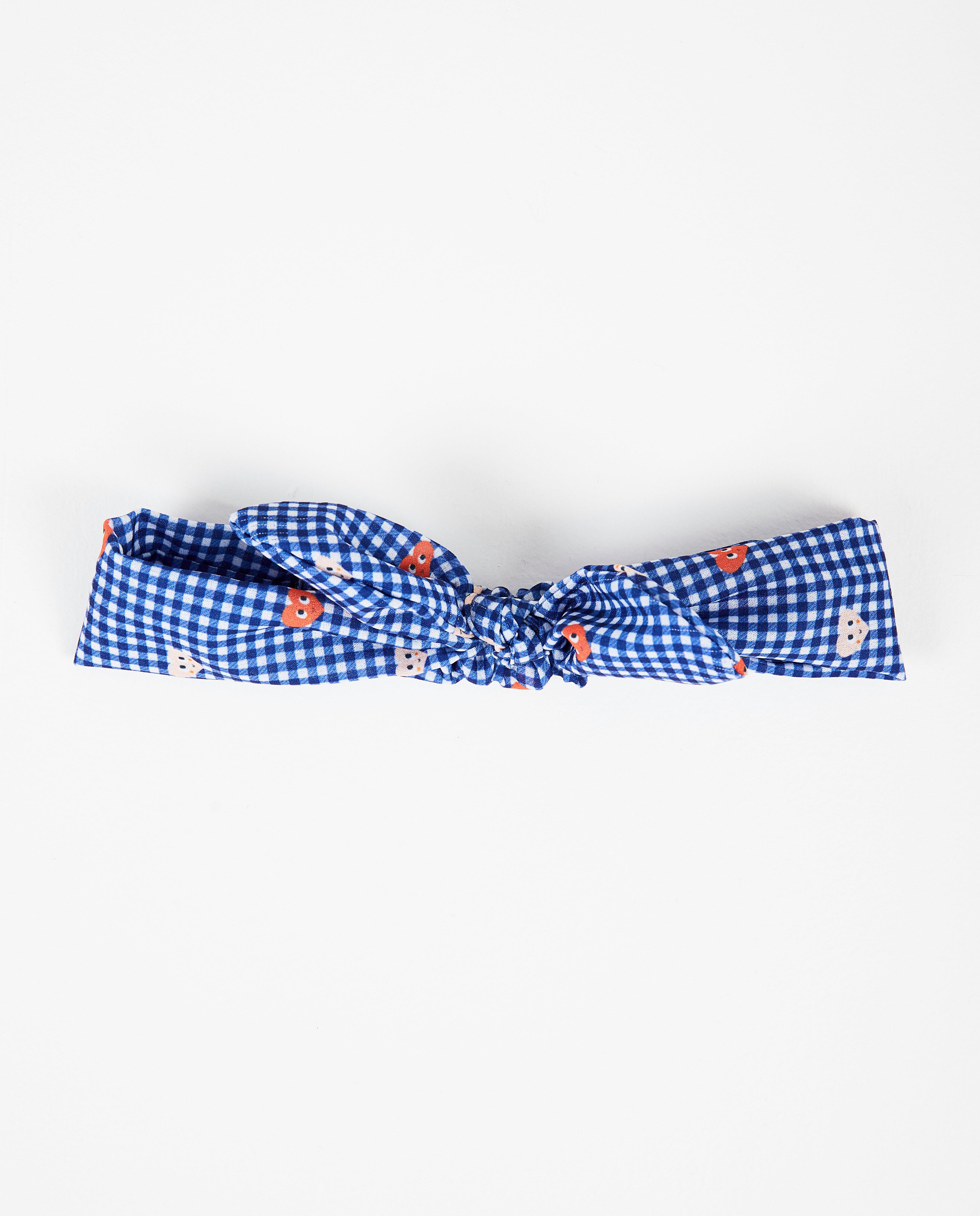 Bandeau bleu à carreaux - imprimé de cœurs - JBC