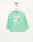 Lichtgroene sweater van biokatoen - met opschrift - Cuddles and Smiles