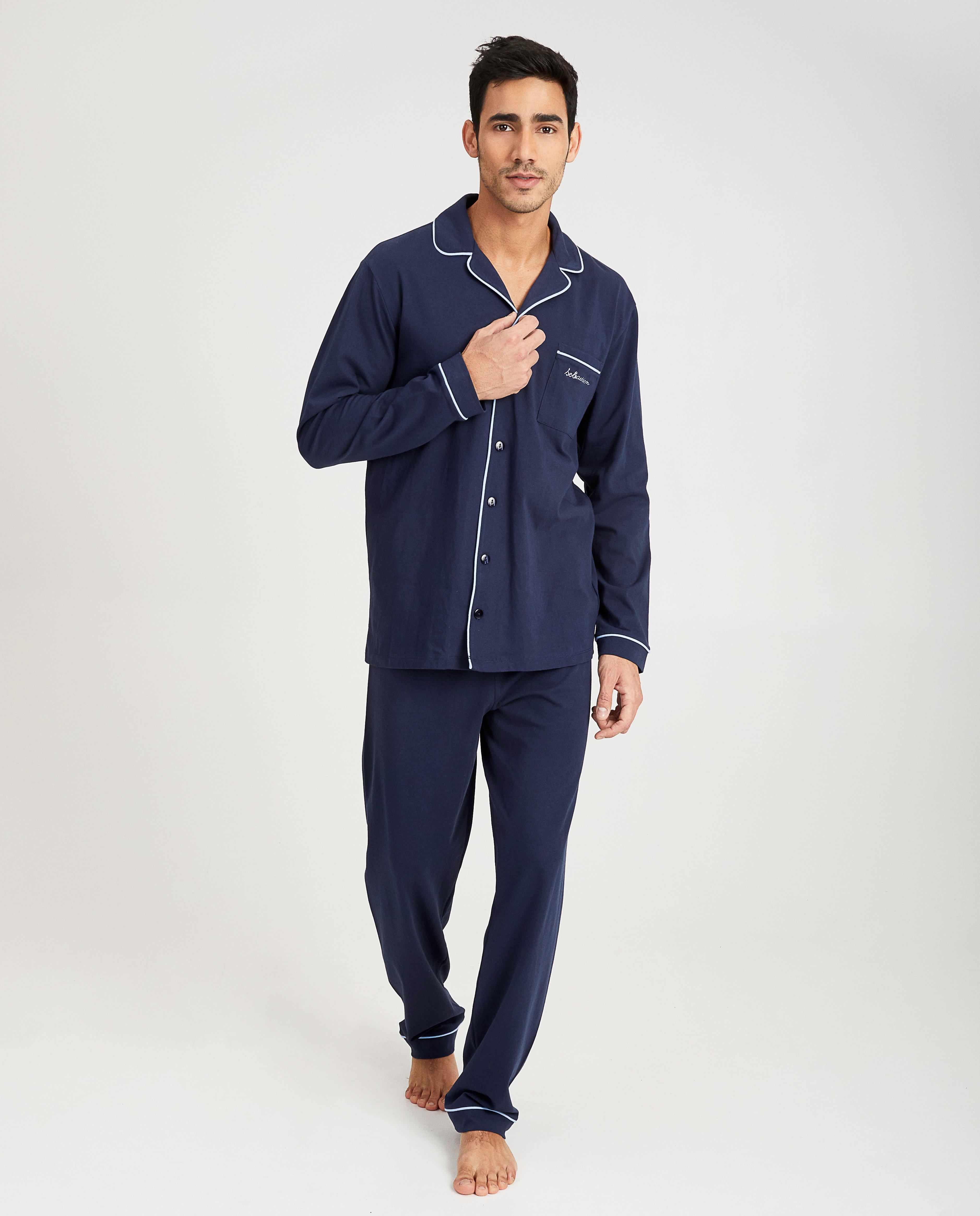 jules klassieke pyjama heren - grote ruit donkerblauw