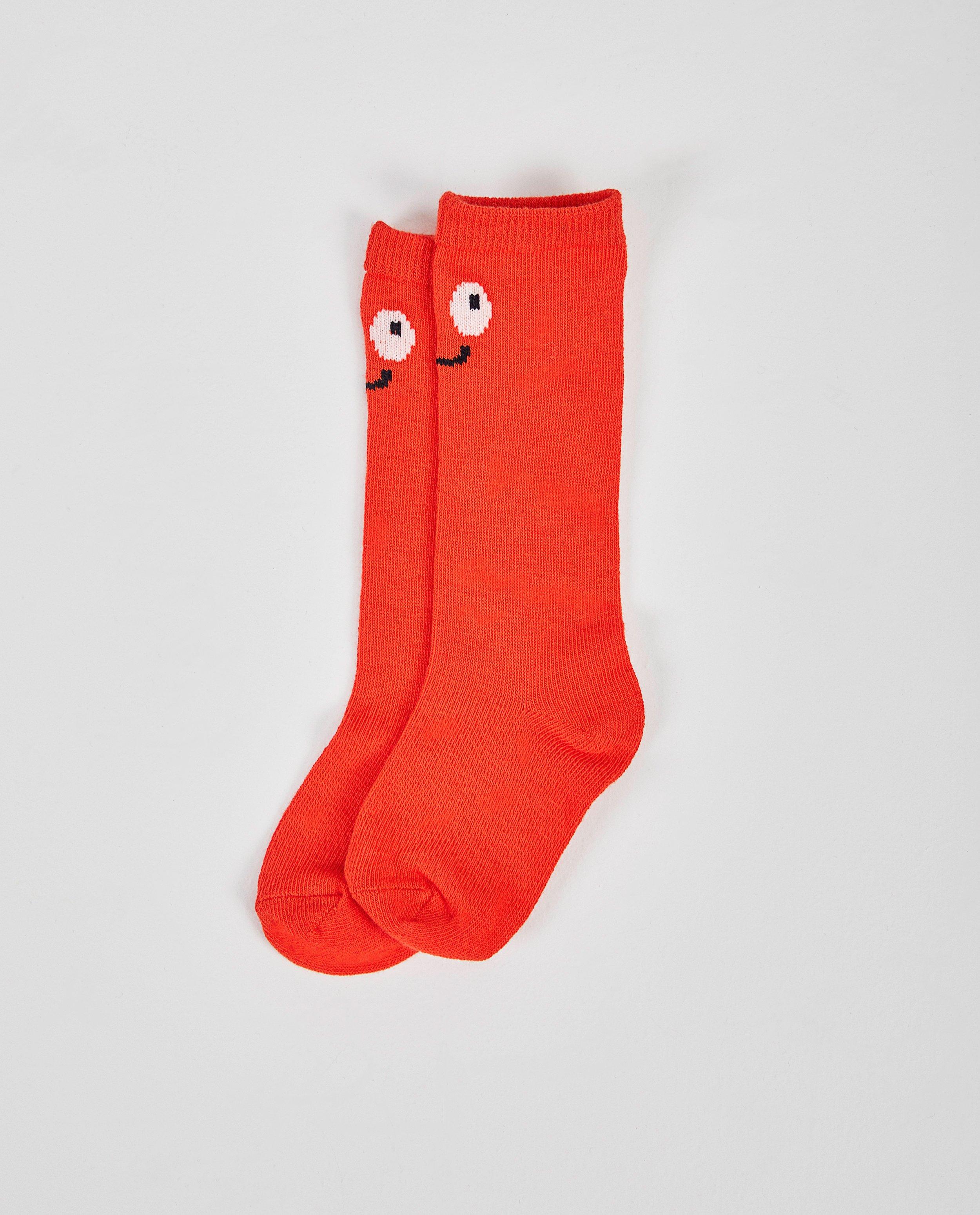 Oranje kousen met smiley - in twee kleuren - Cuddles and Smiles