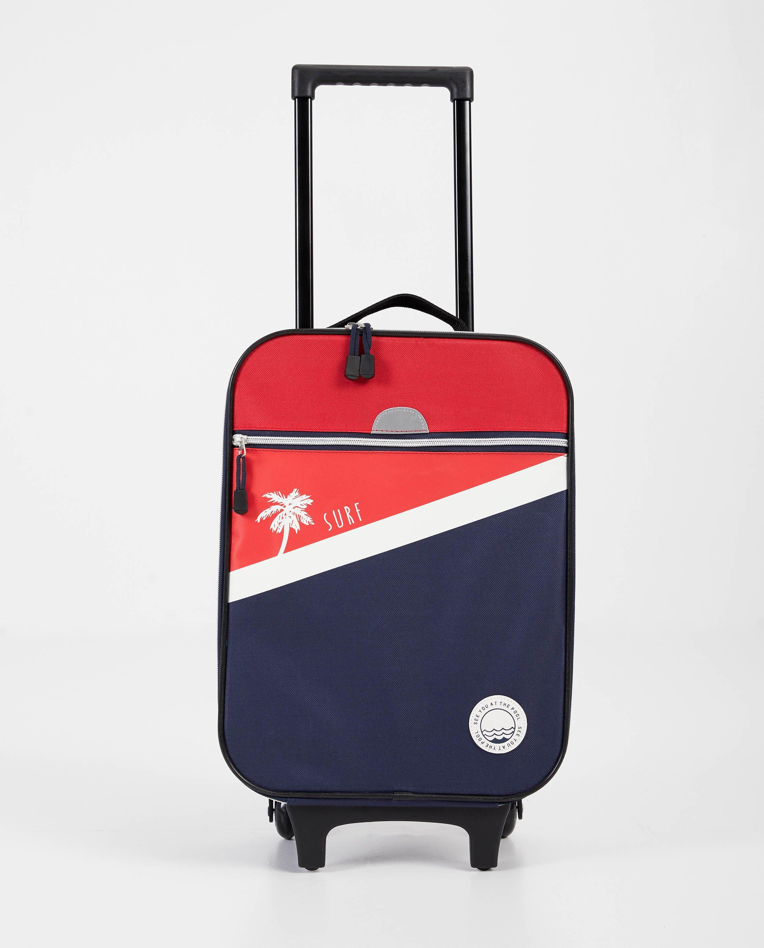 Valise bleu-rouge à imprimé - roulettes - JBC